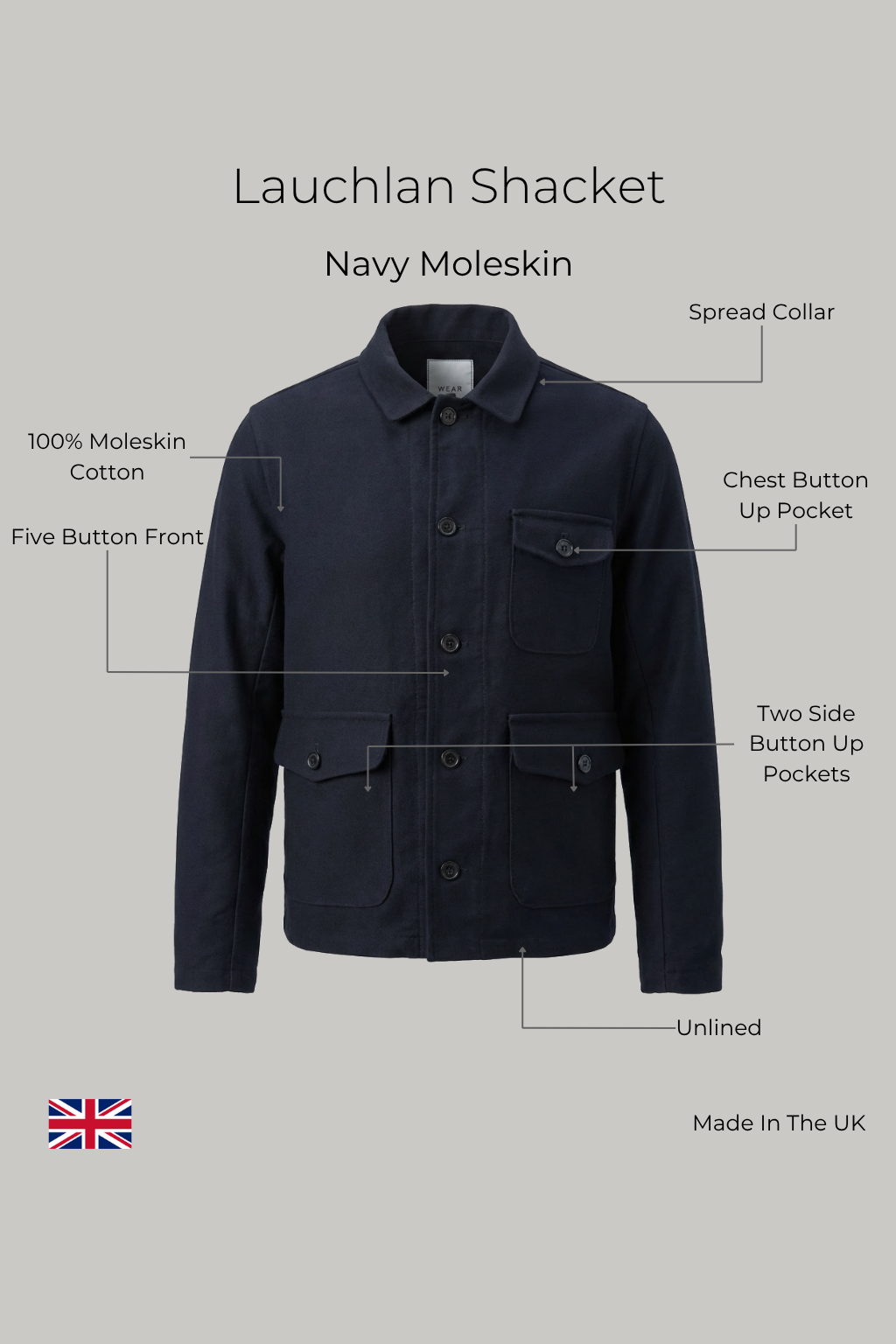 Lauchlan Shacket - Navy Moleskin - Wear London