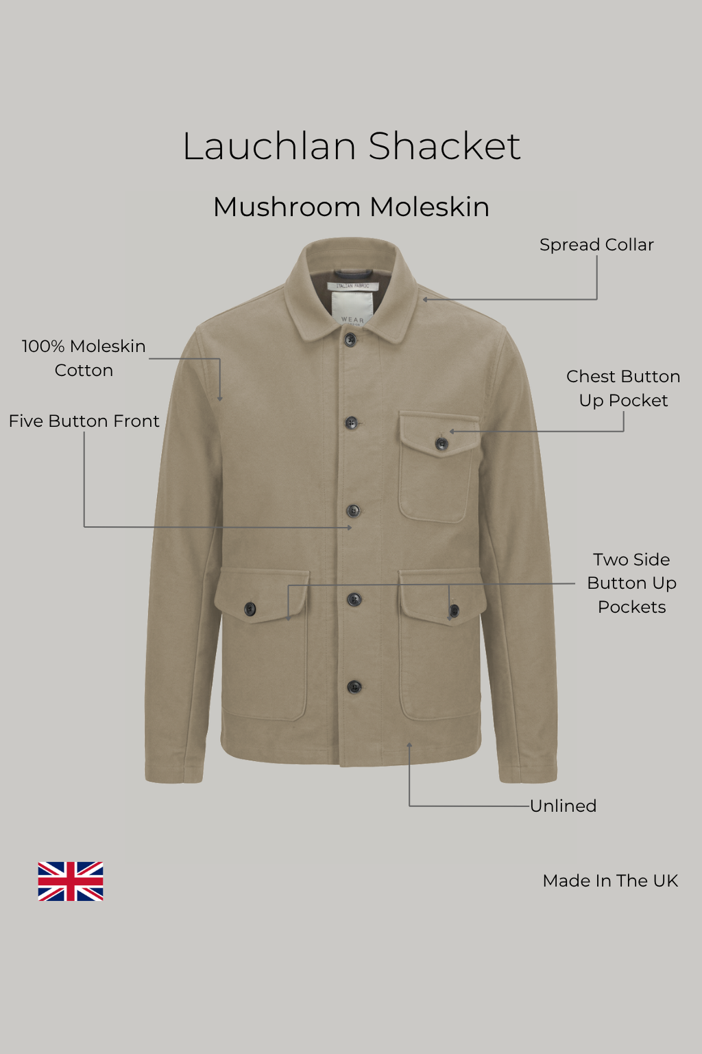 Lauchlan Shacket - Mushroom Moleskin - Wear London