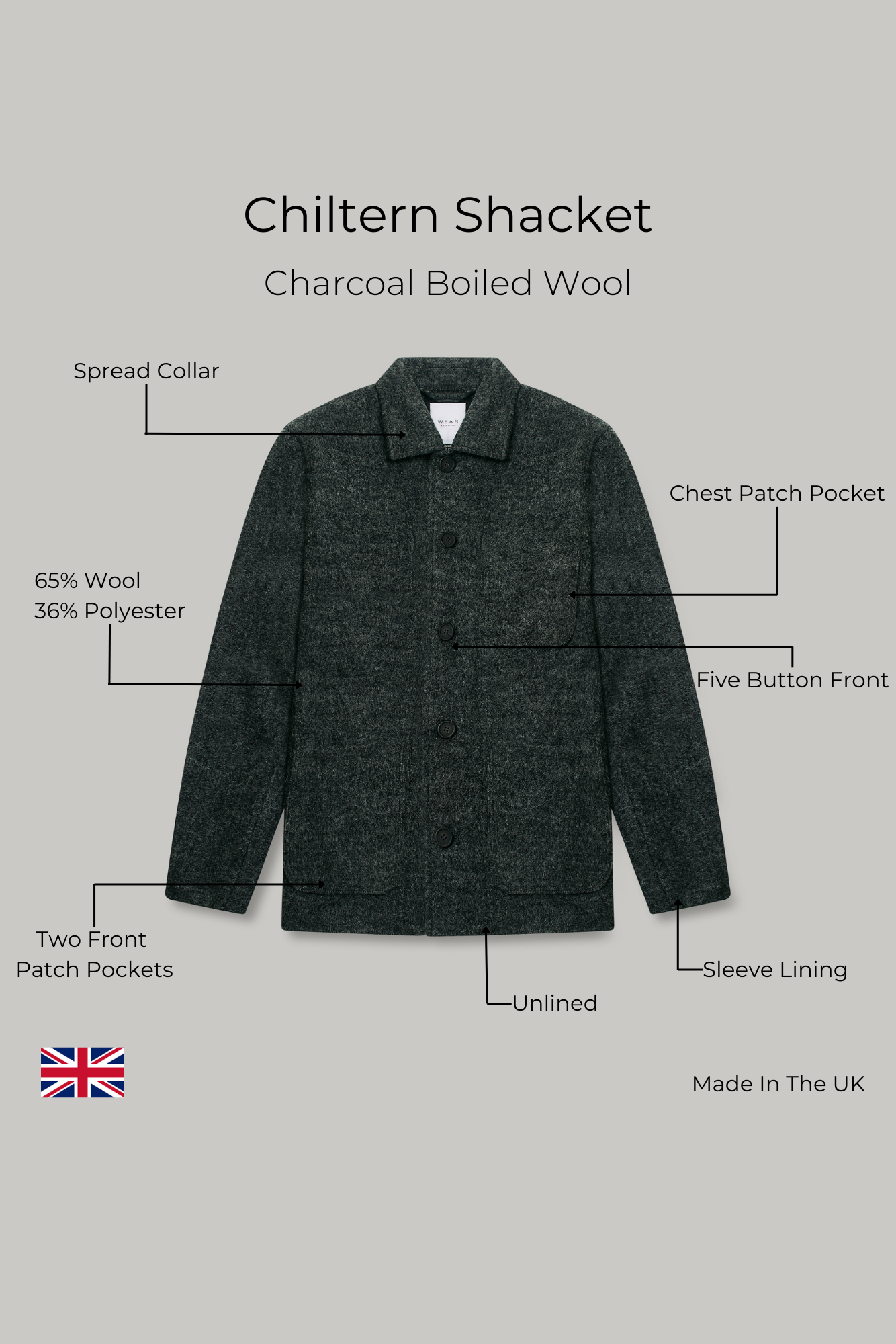 Chiltern Shacket - Charcoal Boiled Wool - Wear London