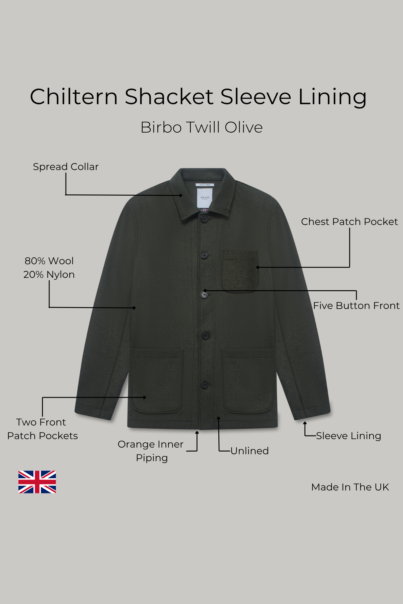 Chiltern Shacket Sleeve Lining - Birbo Twill Olive - Wear London