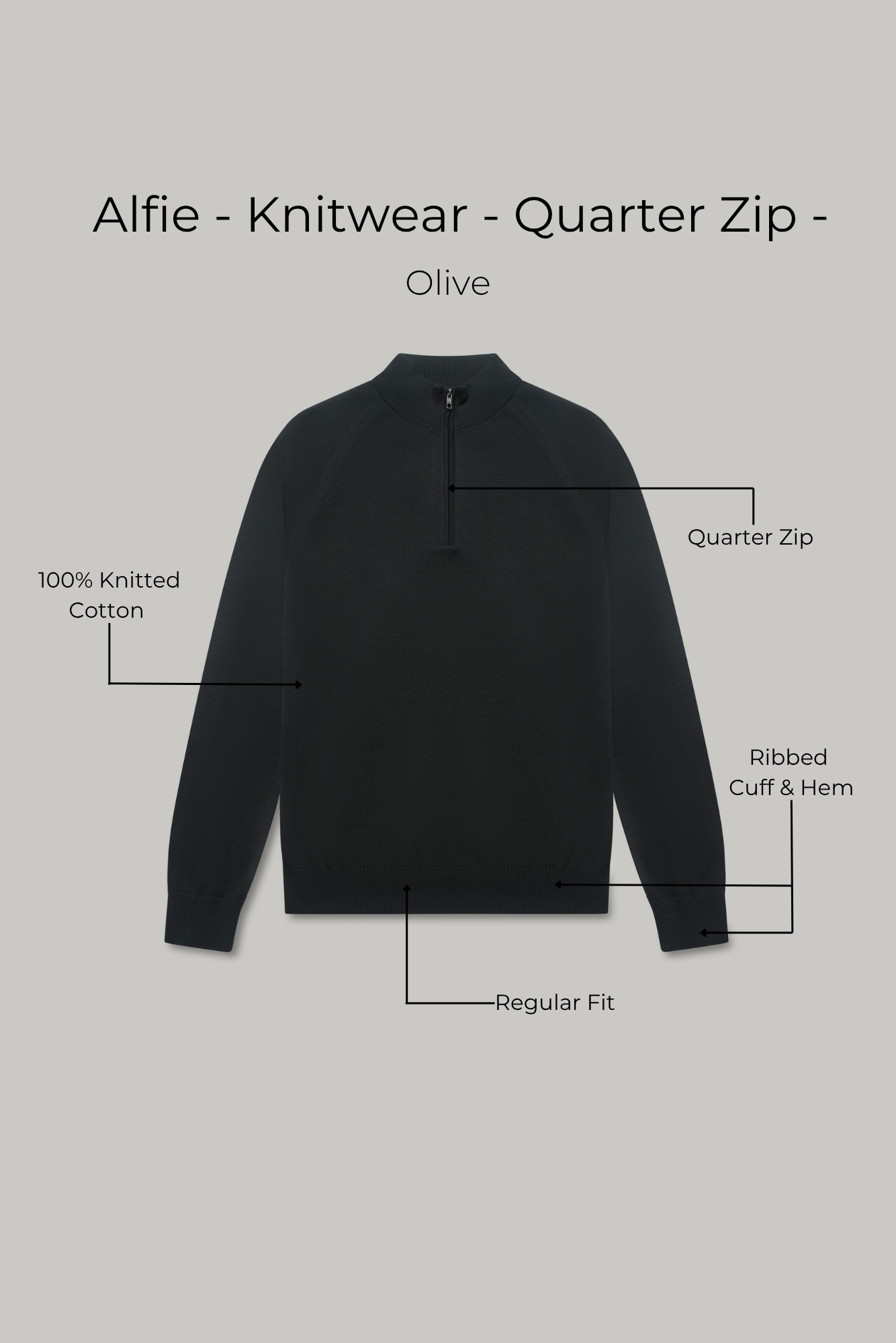 Alfie - Knitwear - Quarter Zip - Olive - Wear London