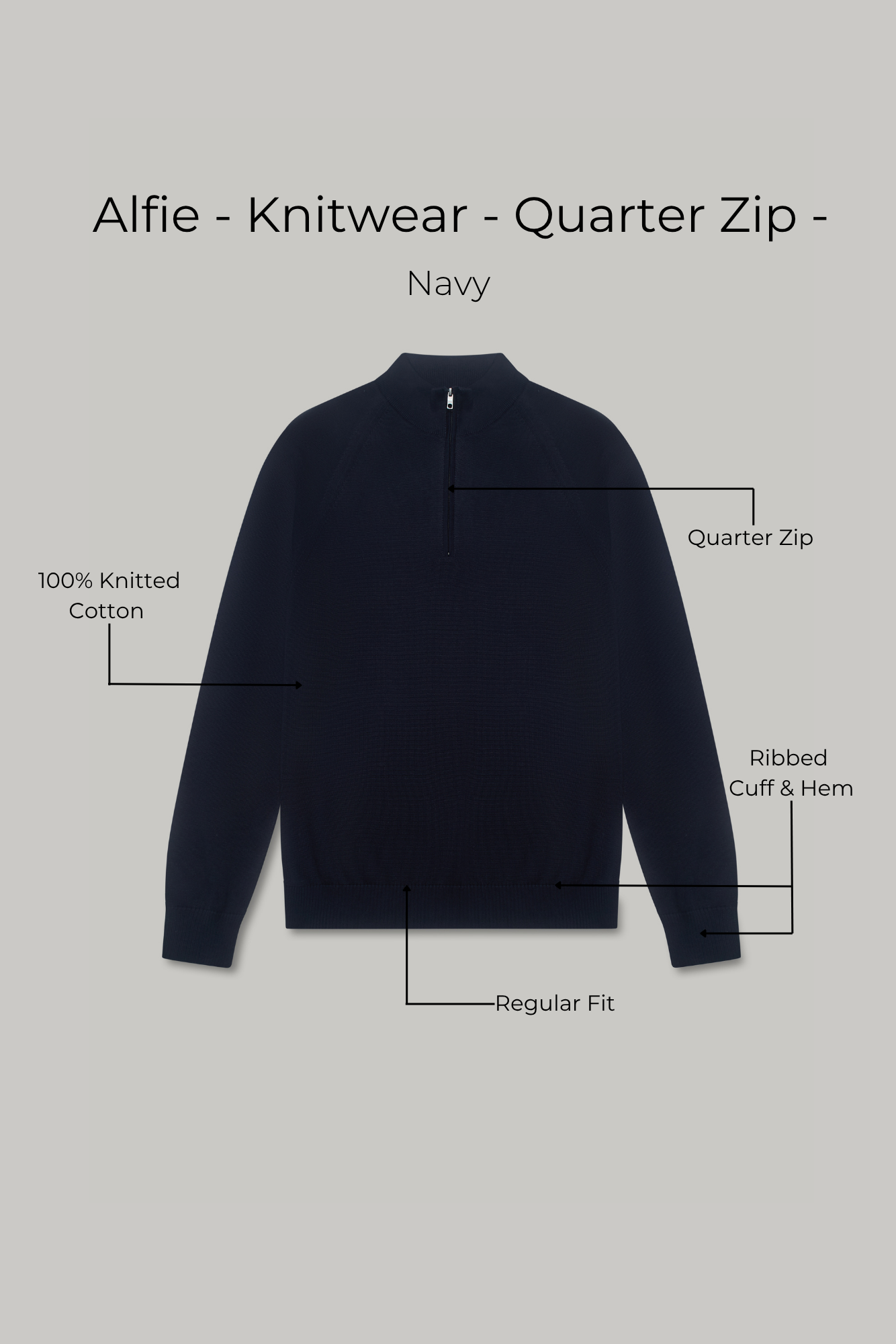 Alfie - Knitwear - Quarter Zip - Navy - Wear London