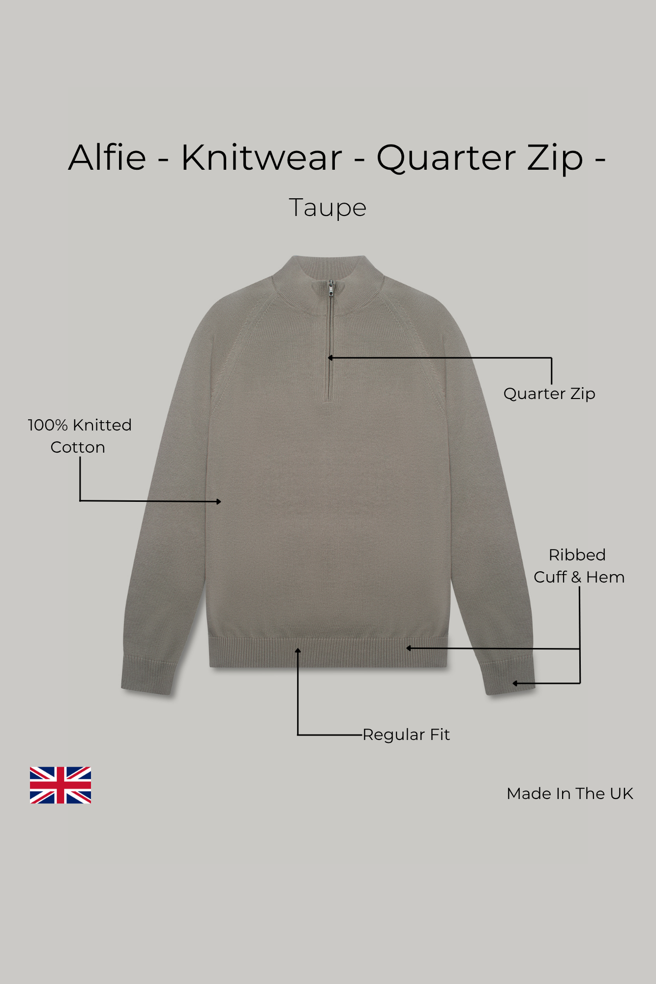 Alfie - Knitwear - Quarter Zip - Taupe - Wear London