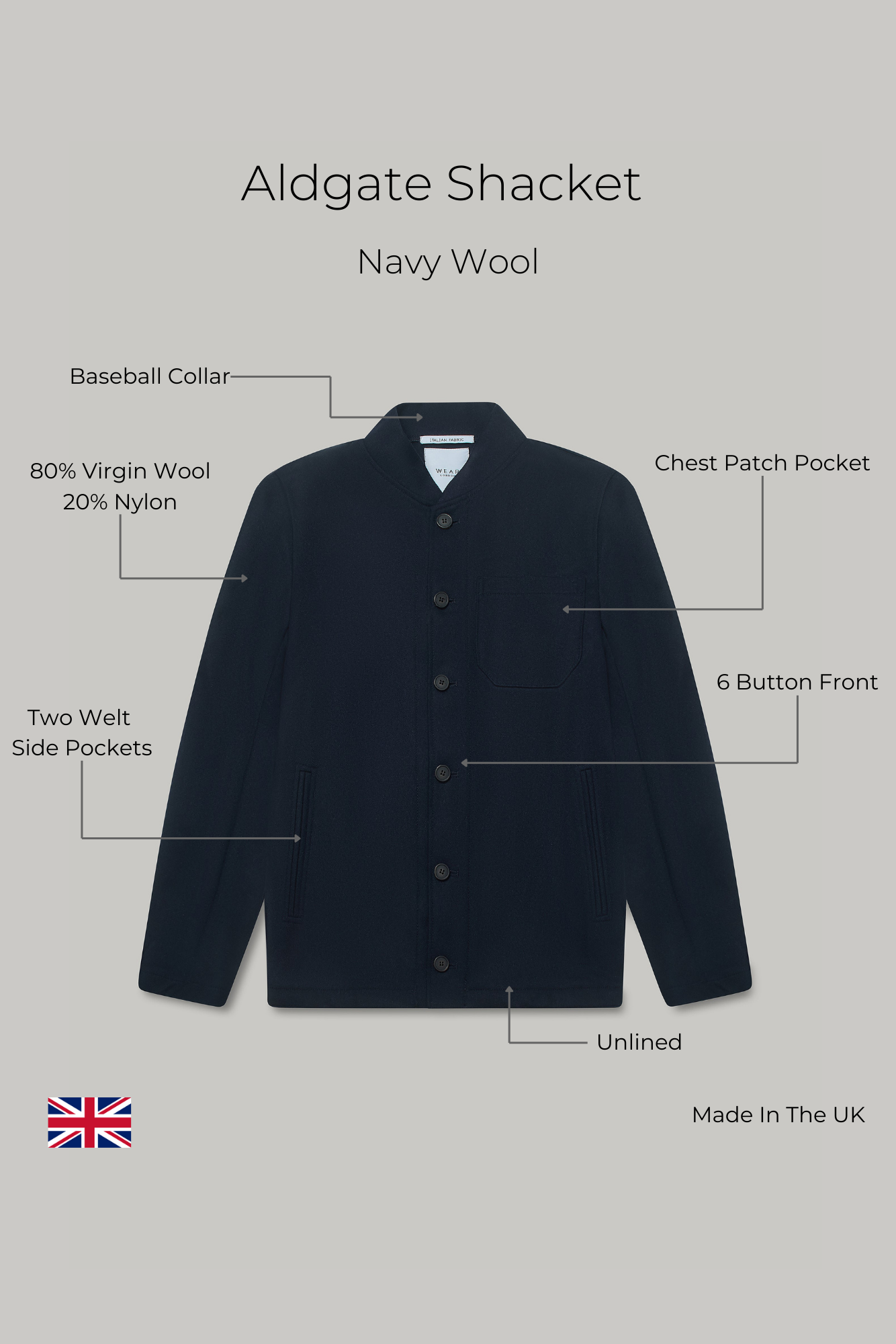Aldgate Shacket - Navy Wool - Wear London