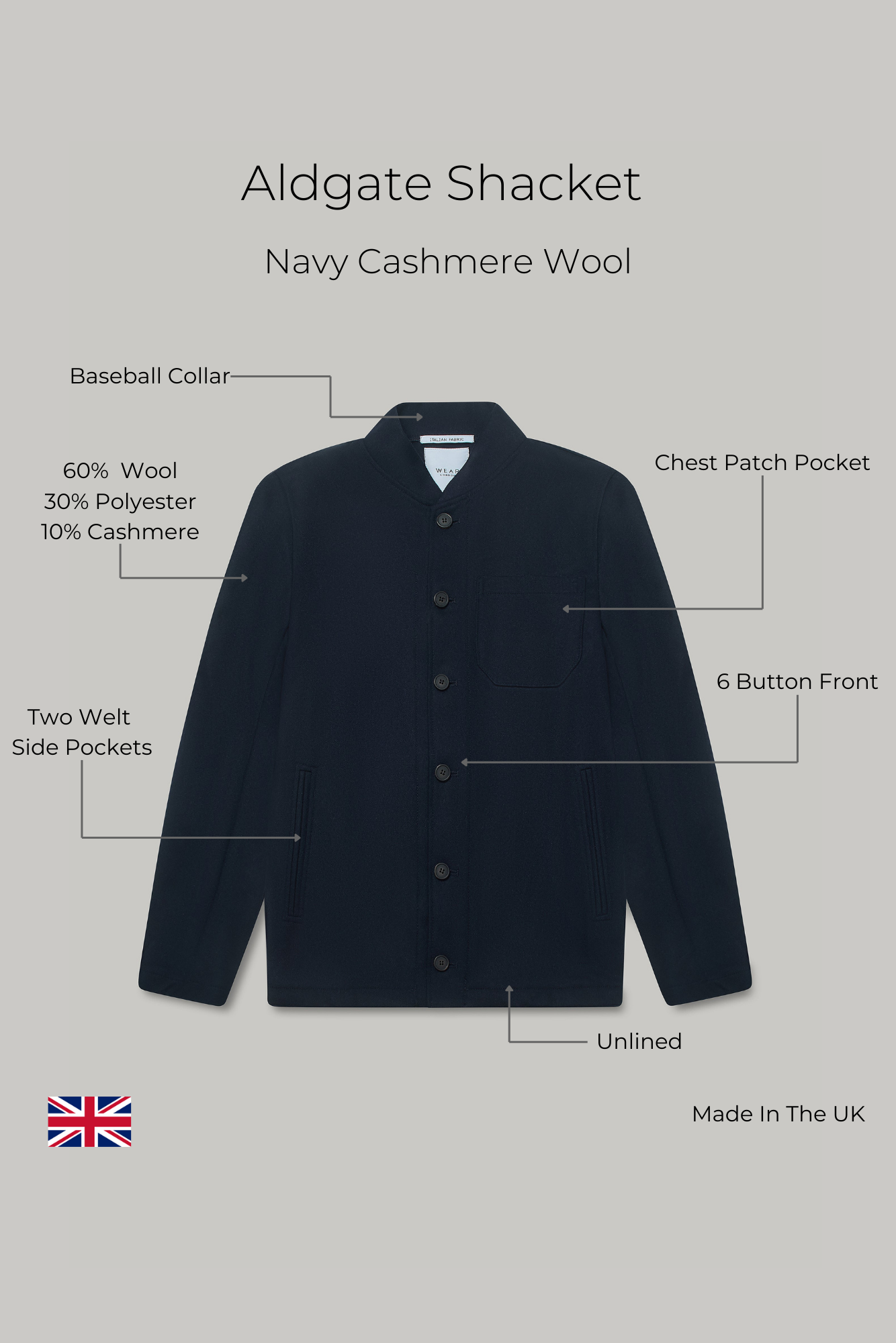 Aldgate Shacket - Navy Cashmere Wool - Wear London