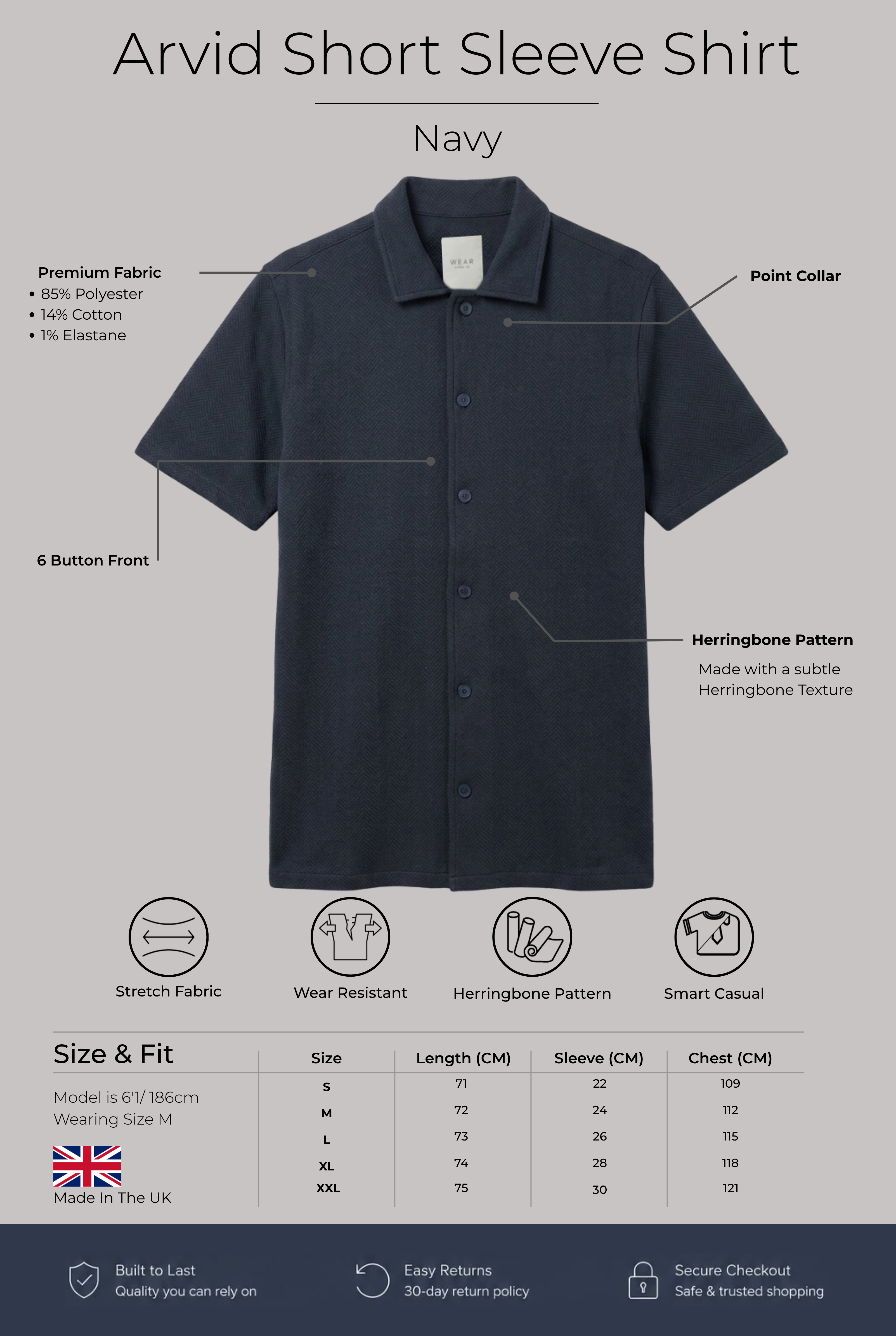 Arvid Short Sleeve Shirt - Navy - Wear London