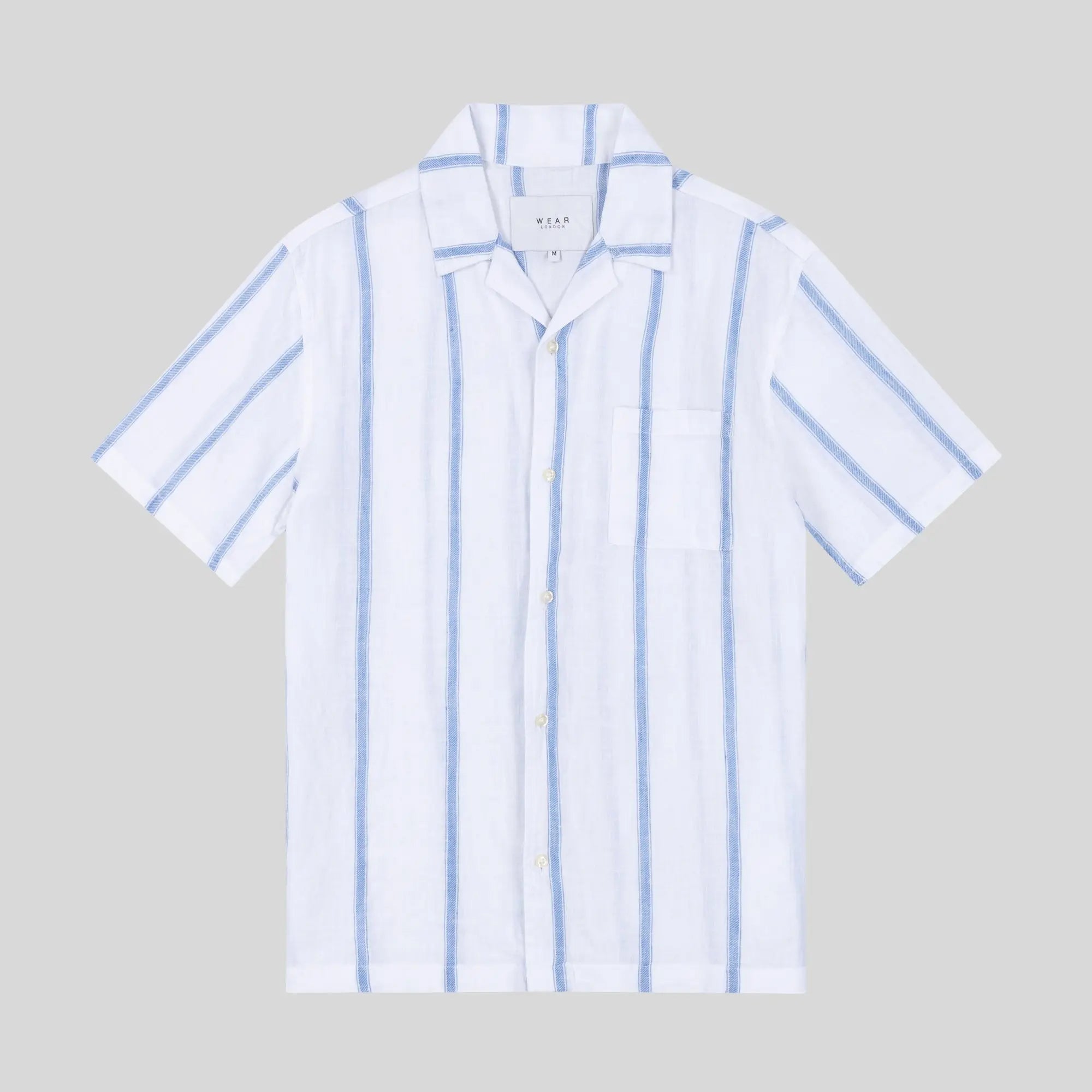 Ashton - Linen Short Sleeve Shirt- White Mid Blue - Wear London