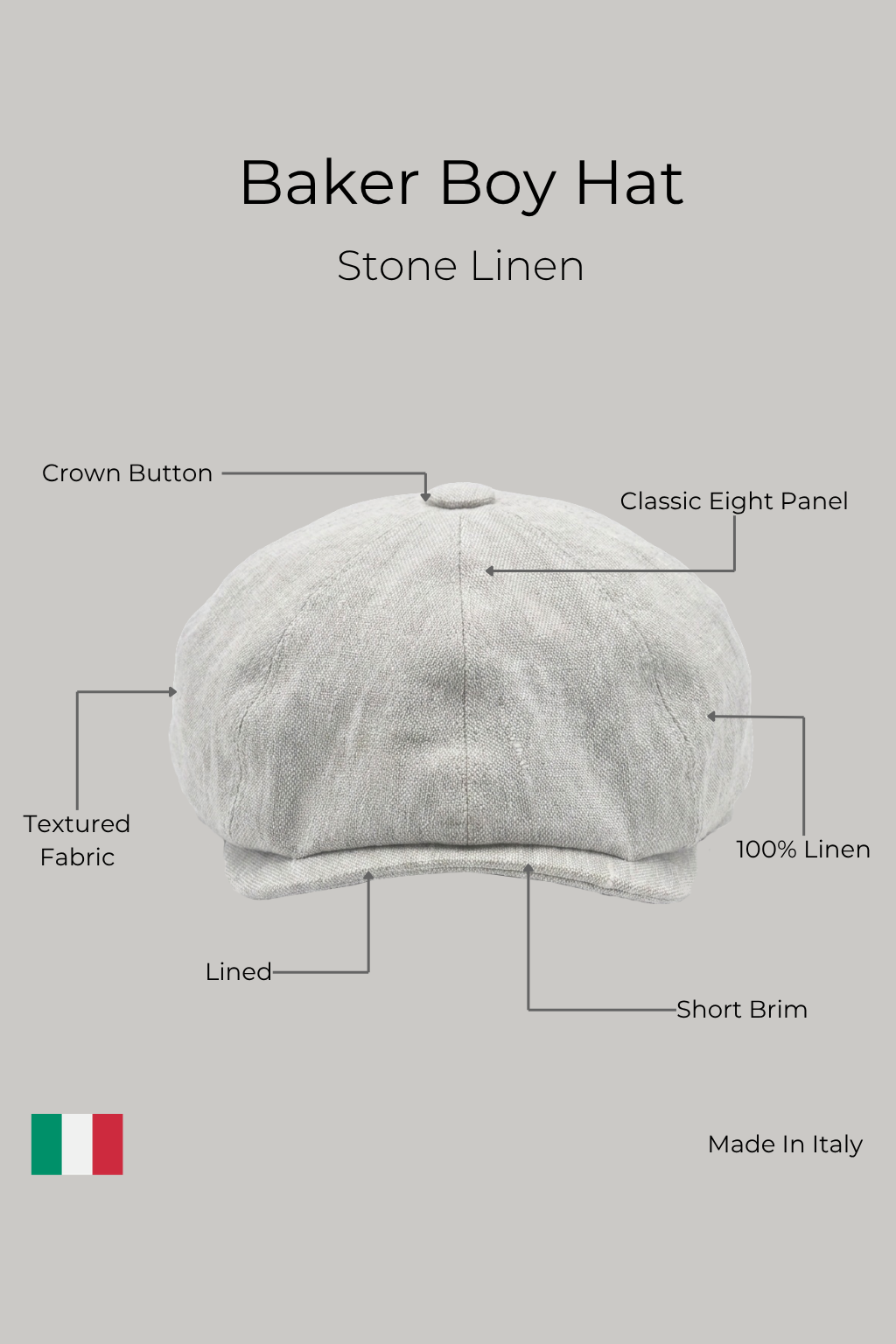 Baker Boy Hat - Stone Linen - Wear London