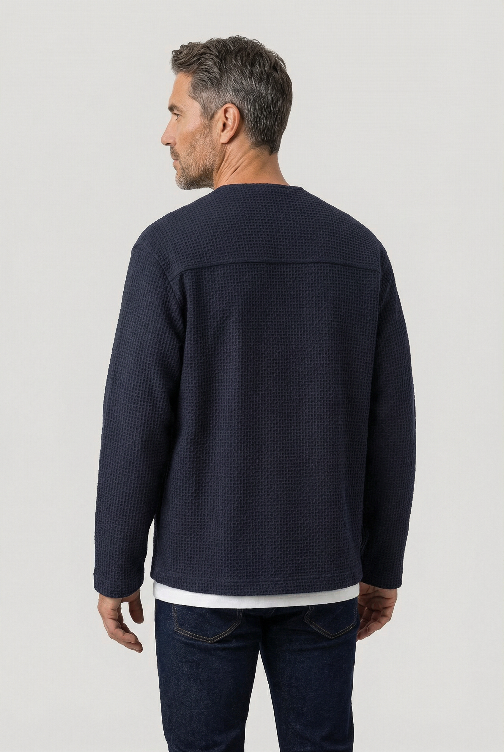 Fleming V-Neck Shacket - Navy Textured - Wear London