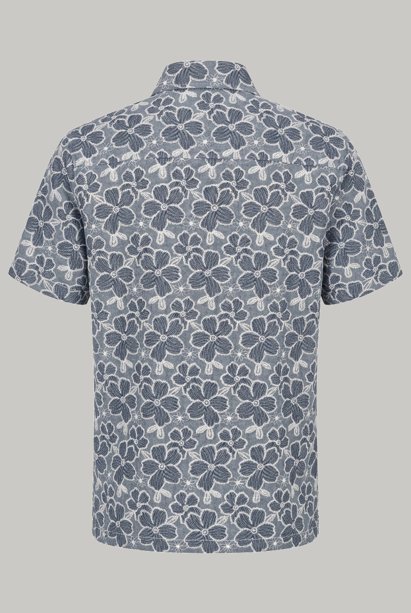 Bethnal Short Sleeve Shirt - Embroidered Chambray Sky Flower - Wear London