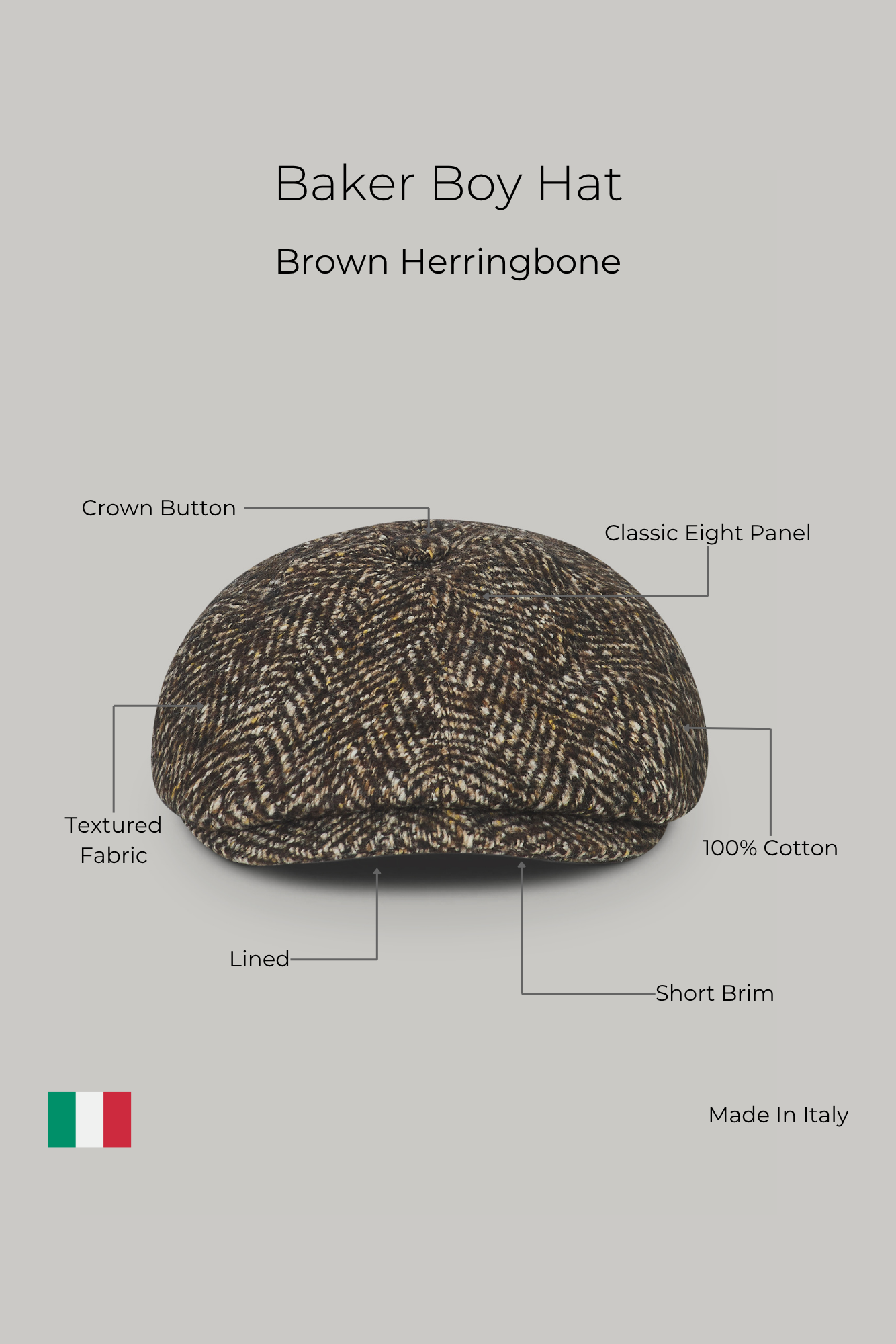 Baker Boy Hat - Brown Herringbone - Wear London