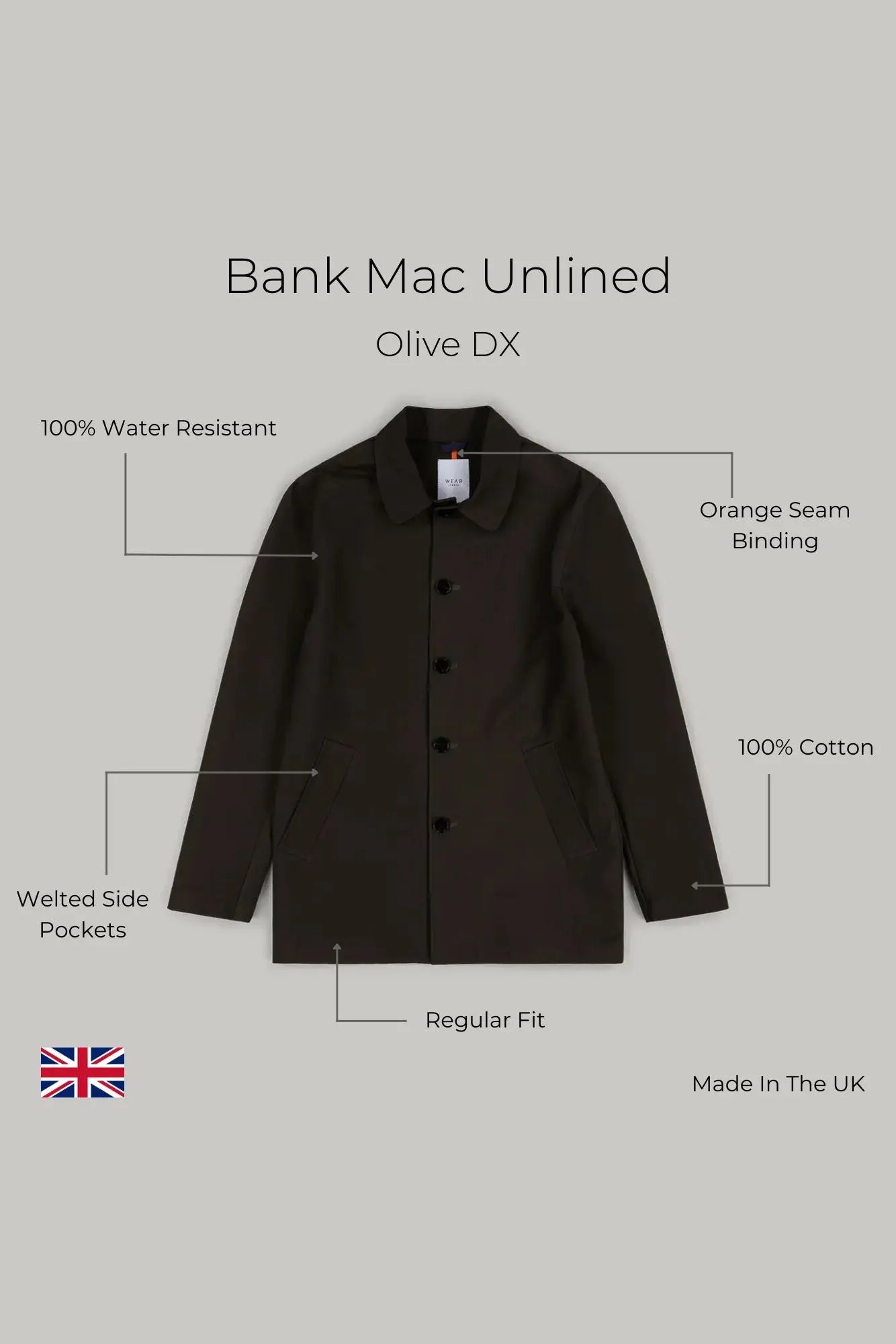 Bank Mac Unlined - Olive Dx - Wear London