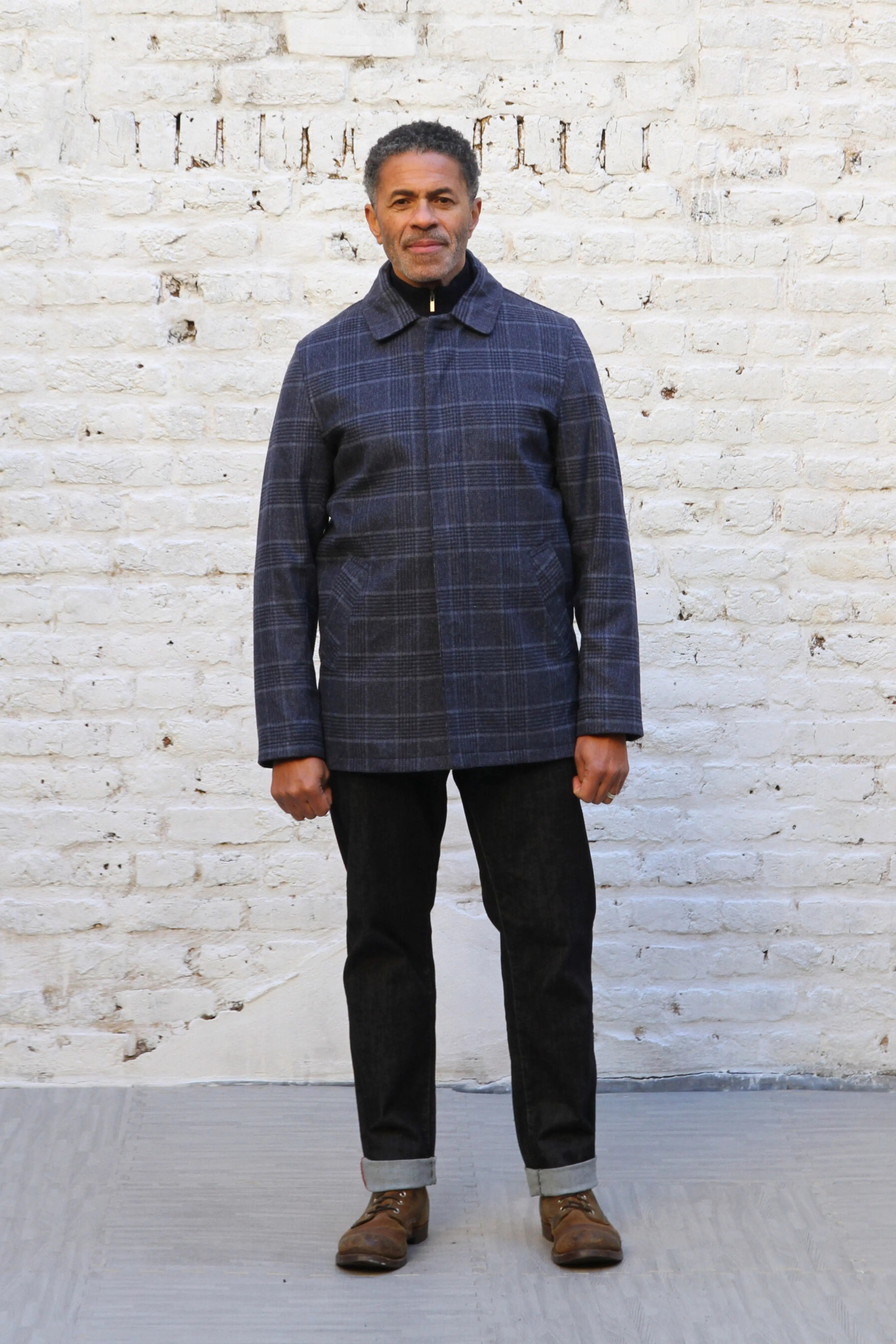 Bank Wool Mac - Navy Check - Wear London