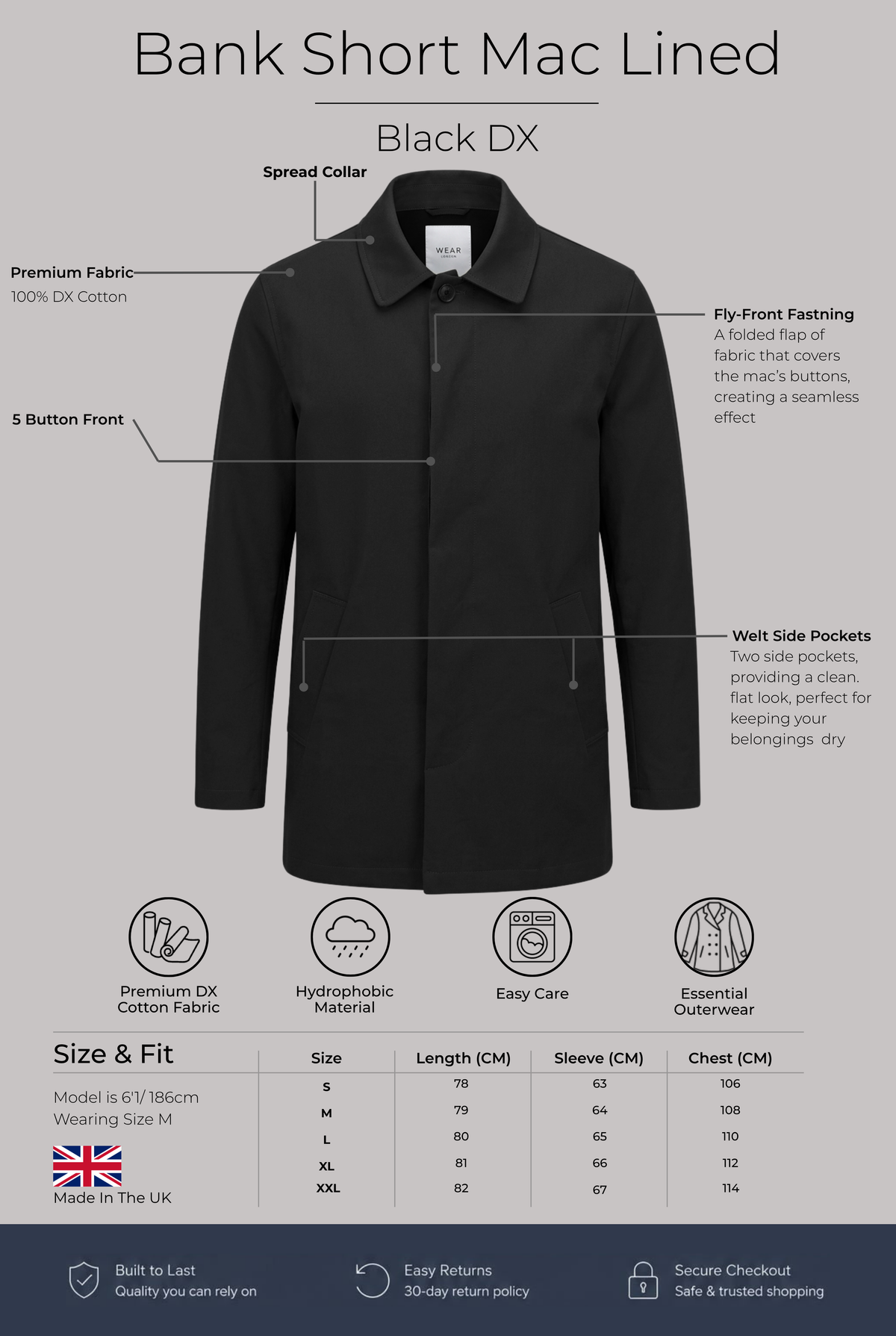 Bank Short Mac Lined -  Black Dx - Wear London