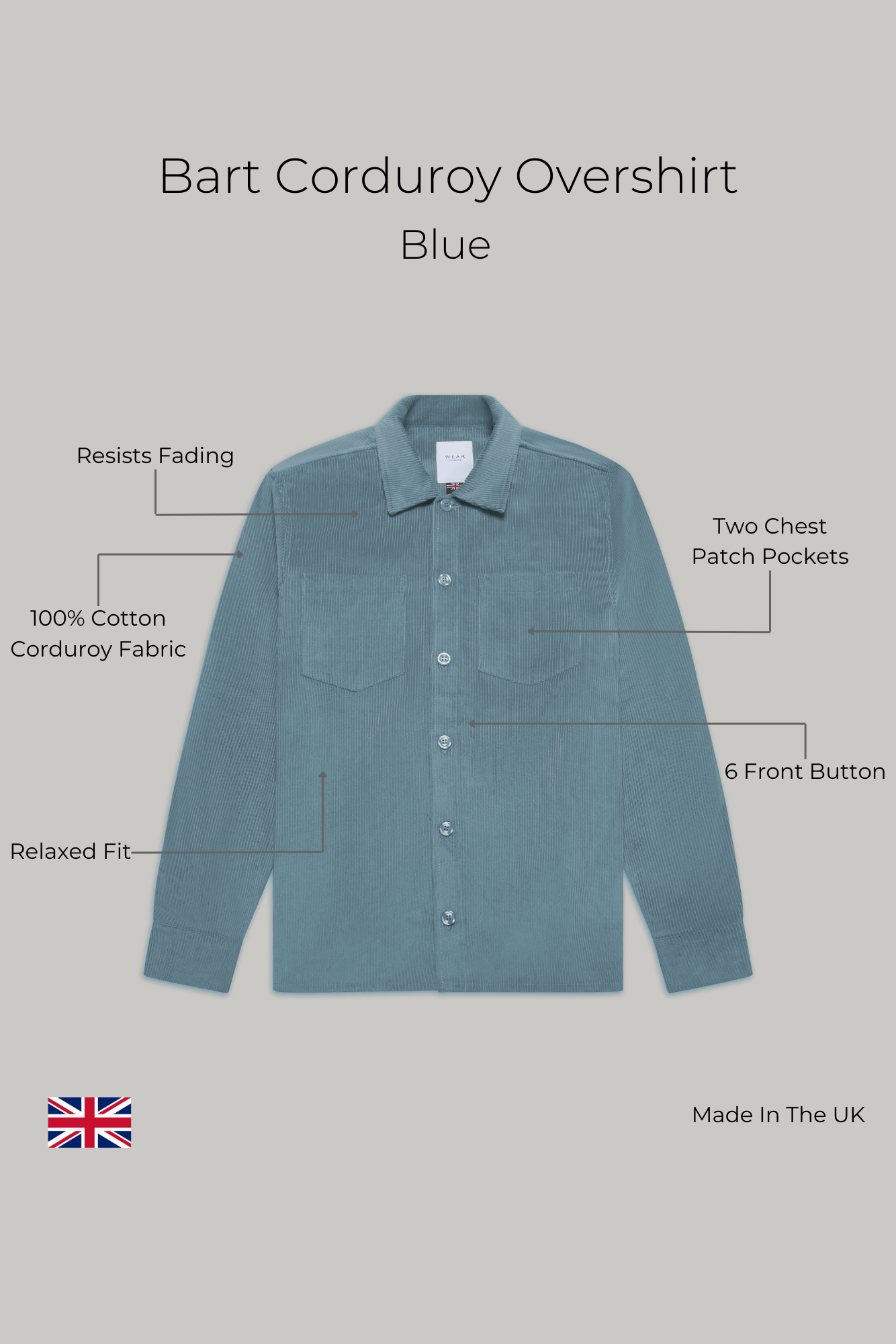 Bart Corduroy Overshirt - Blue - Wear London