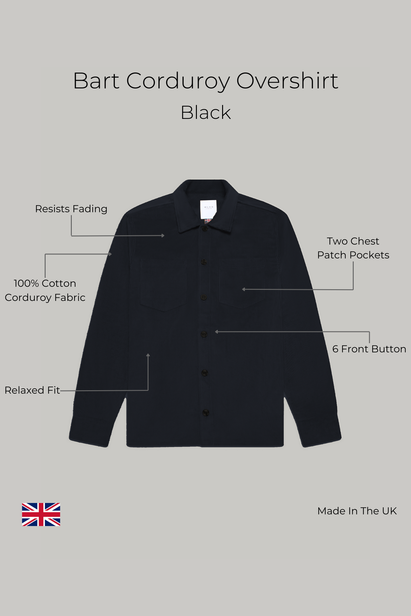 Bart Corduroy Overshirt - Black - Wear London
