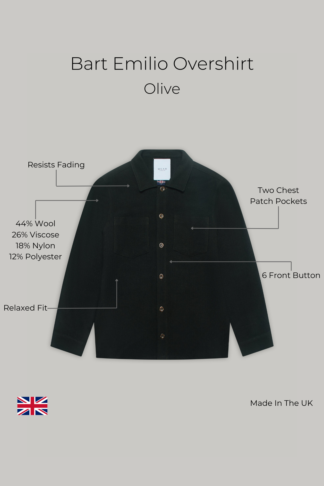 Bart Emilio Overshirt - Olive - Wear London