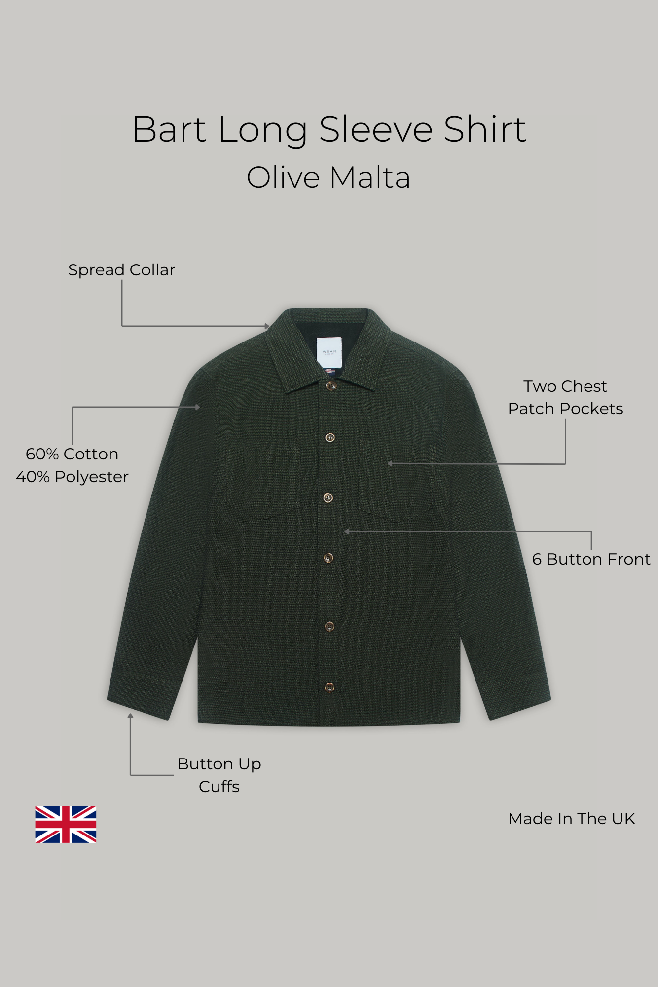 Bart Long Sleeve Shirt - Olive Malta - Wear London