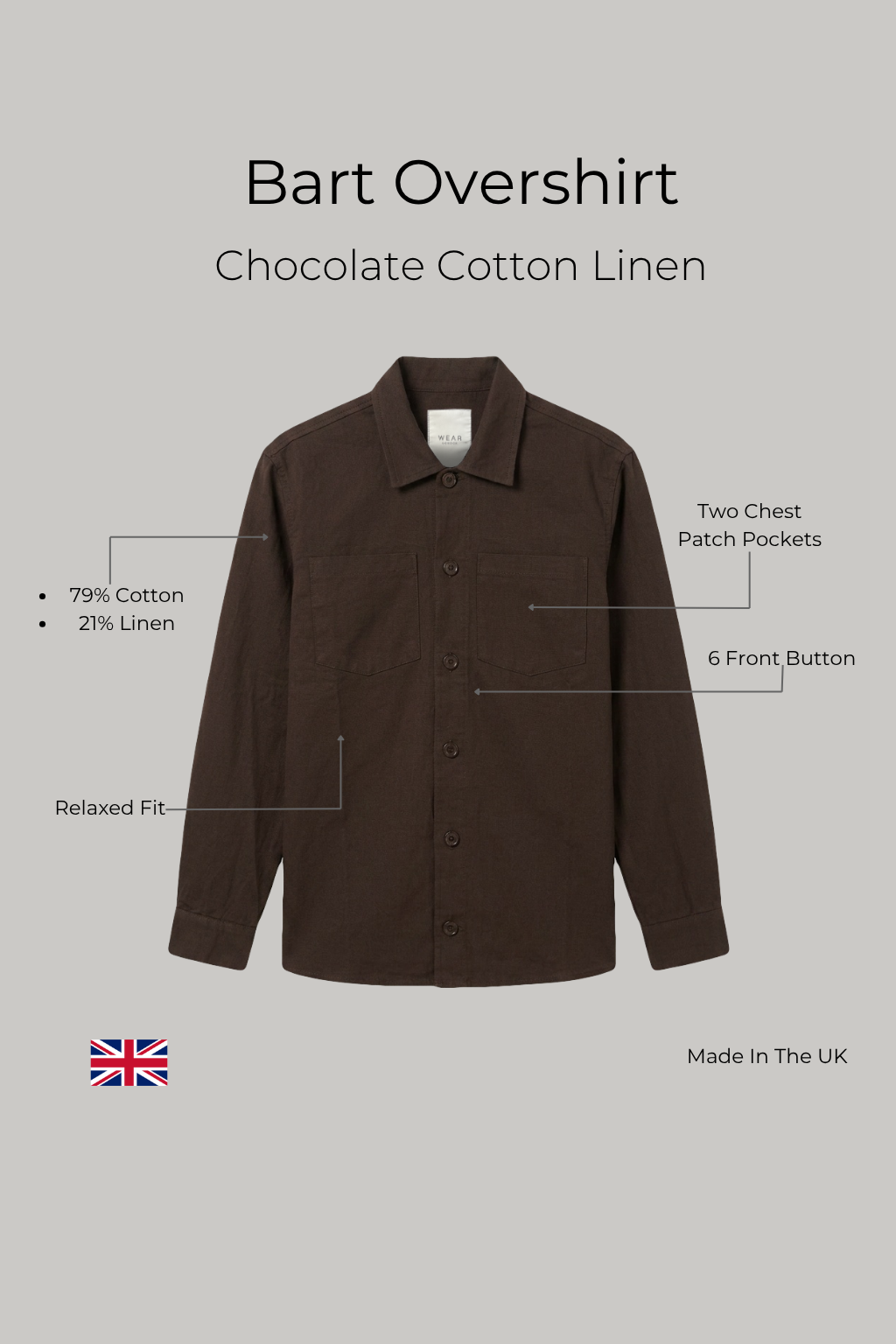 Bart Overshirt - Chocolate Cotton Linen - Wear London