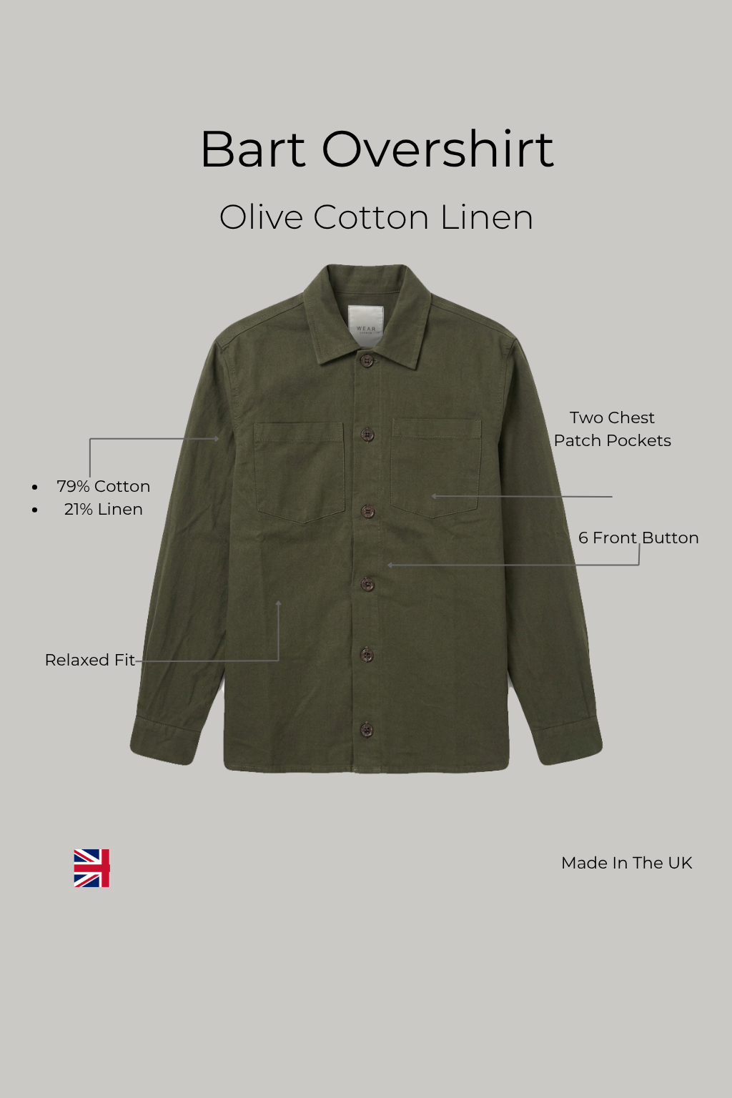 Bart Overshirt - Olive  Cotton Linen - Wear London