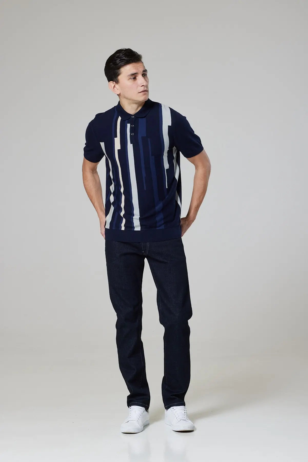 Beak Geo Polo Knit - Navy - Wear London