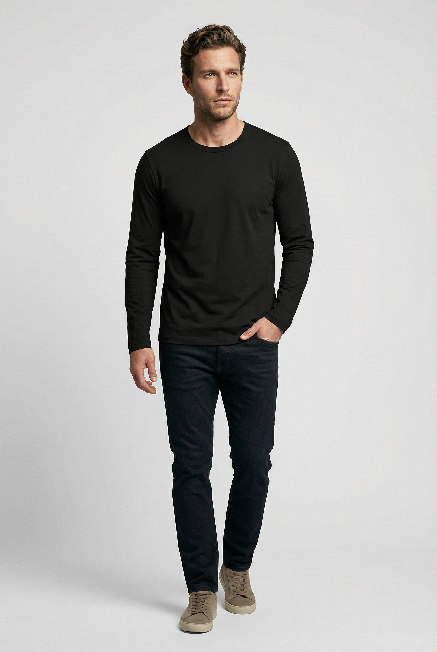 Bevis Long Sleeve Cotton T-shirt - Chocolate - Wear London