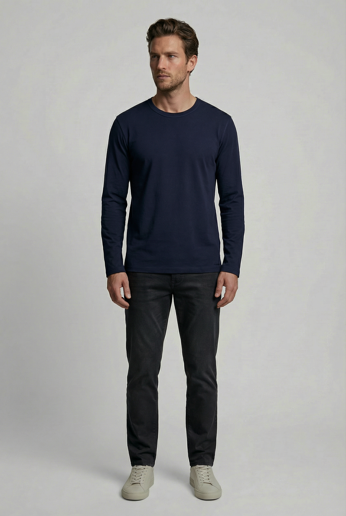 Bevis Long Sleeve Cotton t-shirt - Navy - Wear London