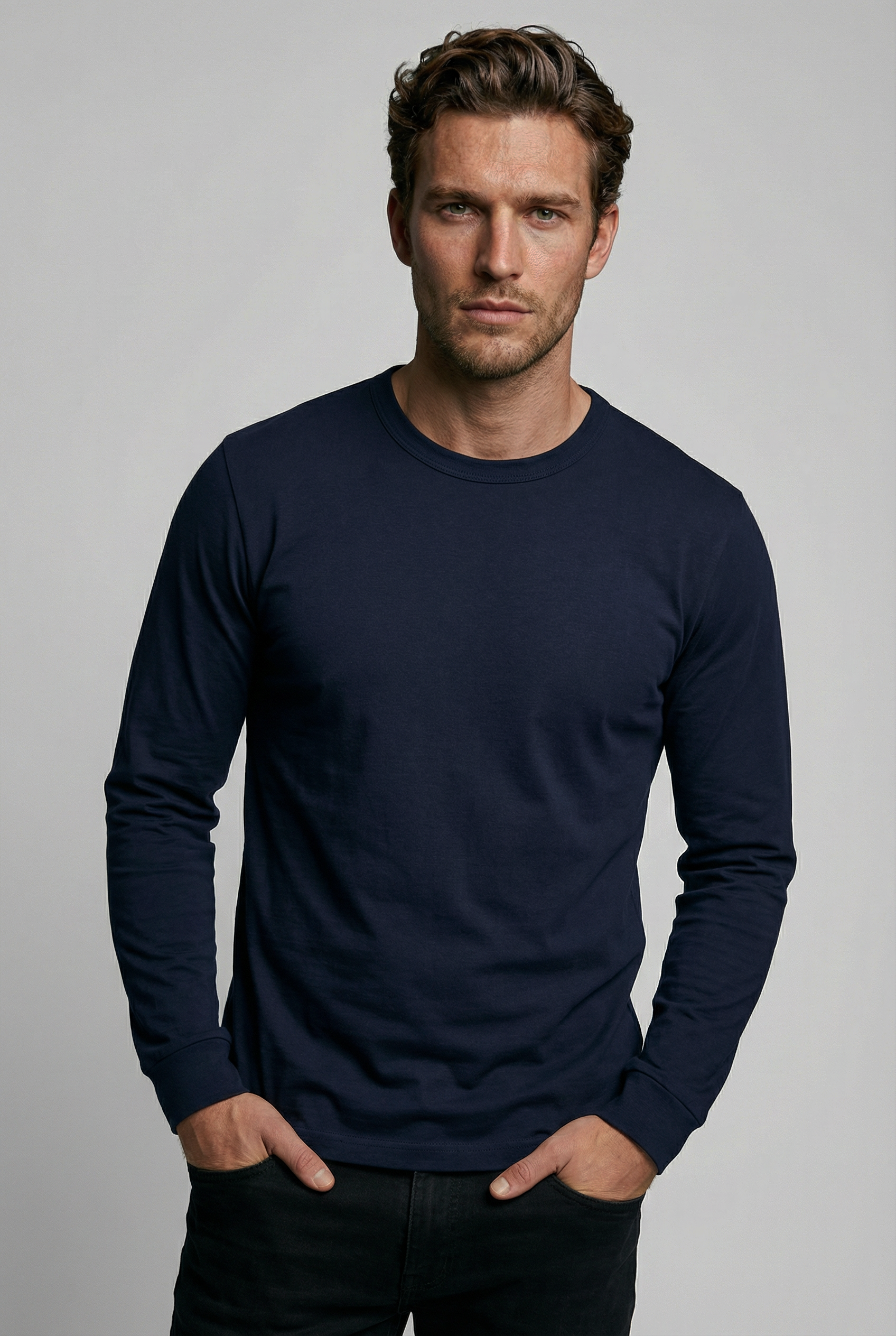 Bevis Long Sleeve Cotton t-shirt - Navy - Wear London