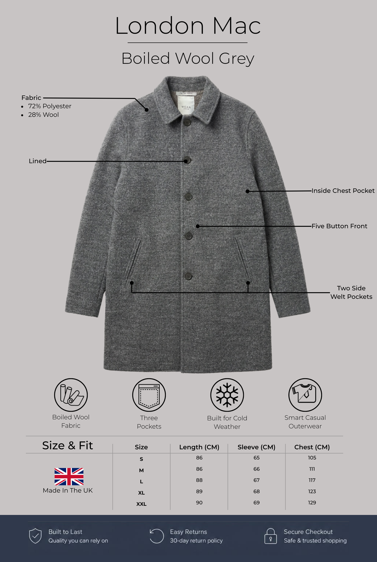 London Mac - Boiled Wool Grey - Wear London