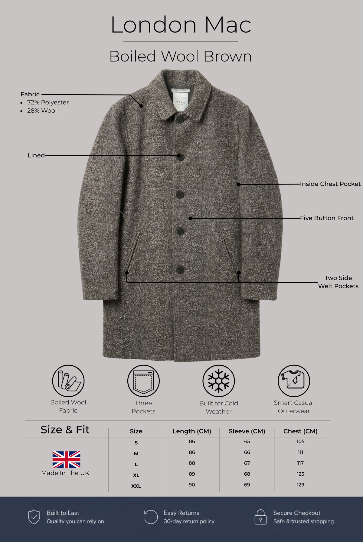 London Mac - Boiled Wool Brown - Wear London