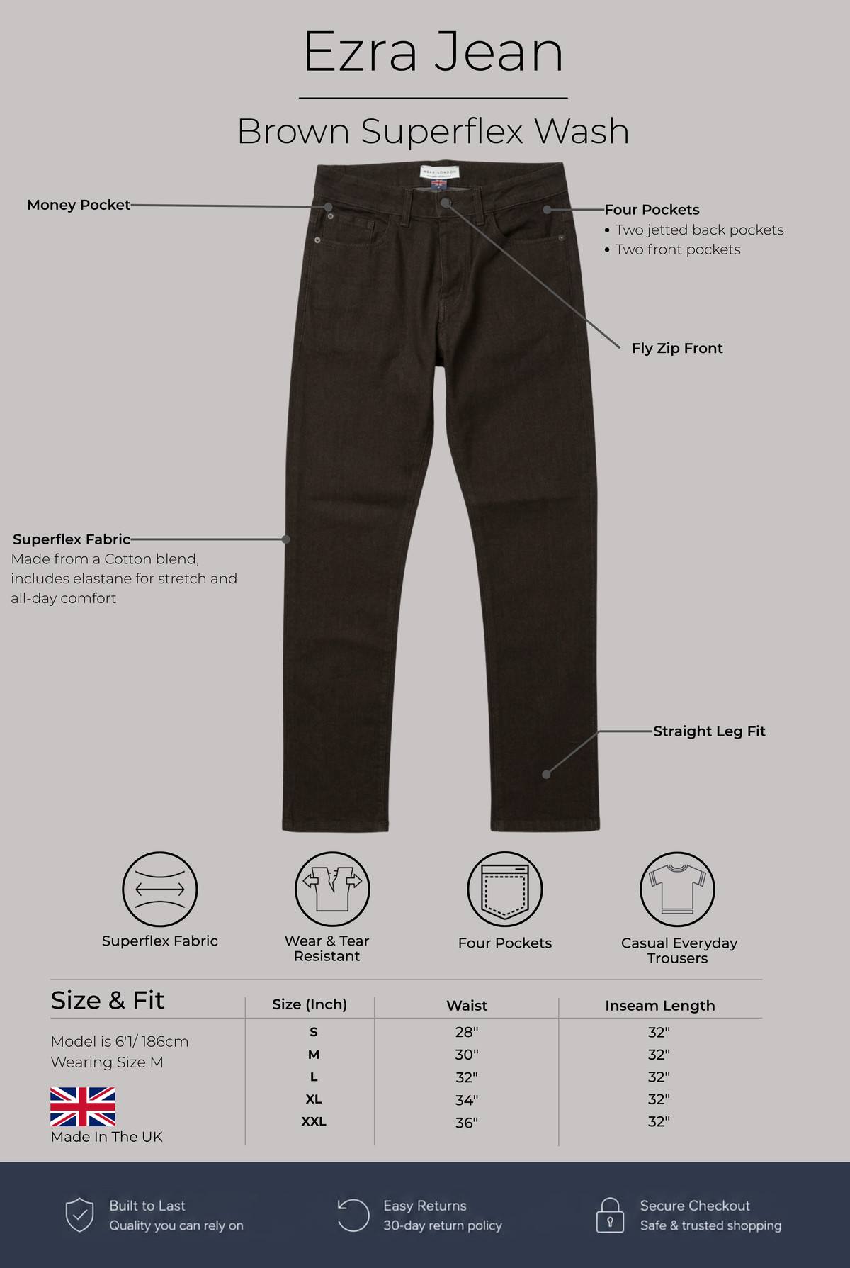 Ezra Jean - Brown Superflex Wash - Wear London