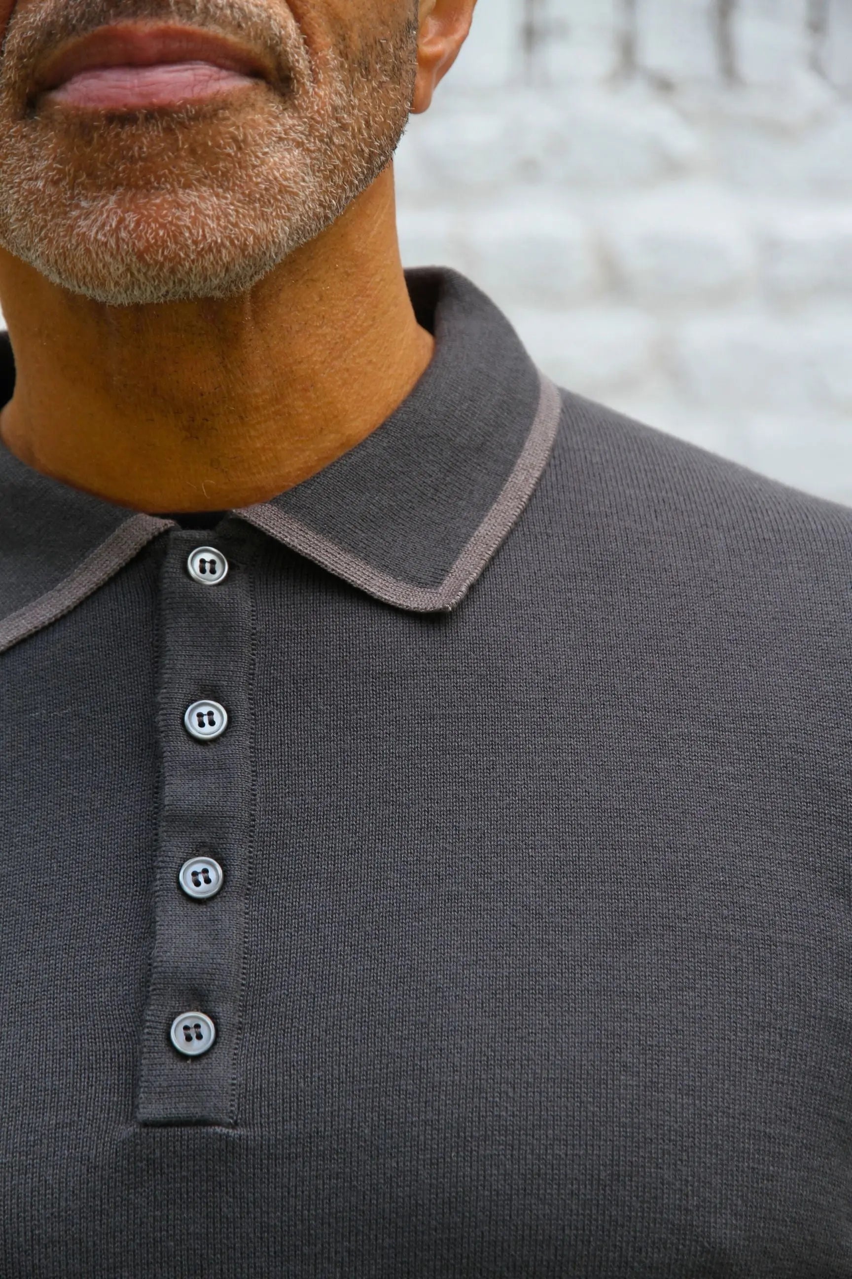 Carnaby 4 Button Knitted Polo Shirt - Charcoal - Wear London