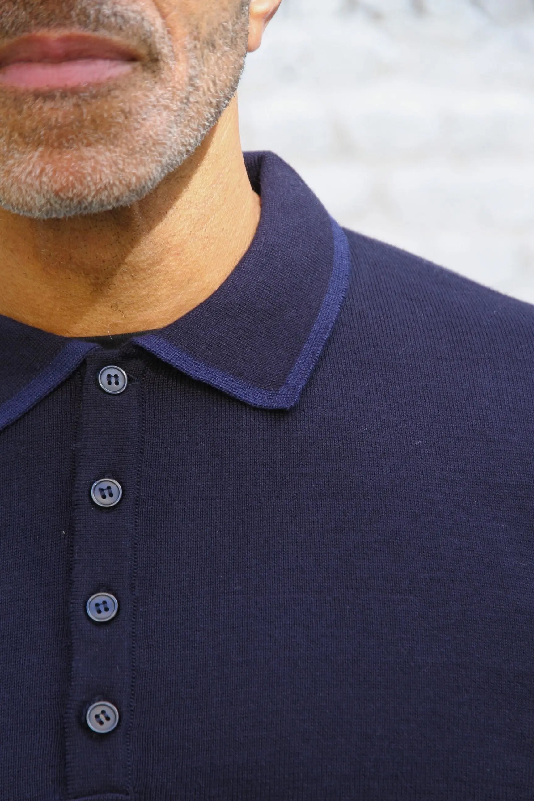 Carnaby 4 Button Knitted Polo Shirt - Navy - Wear London