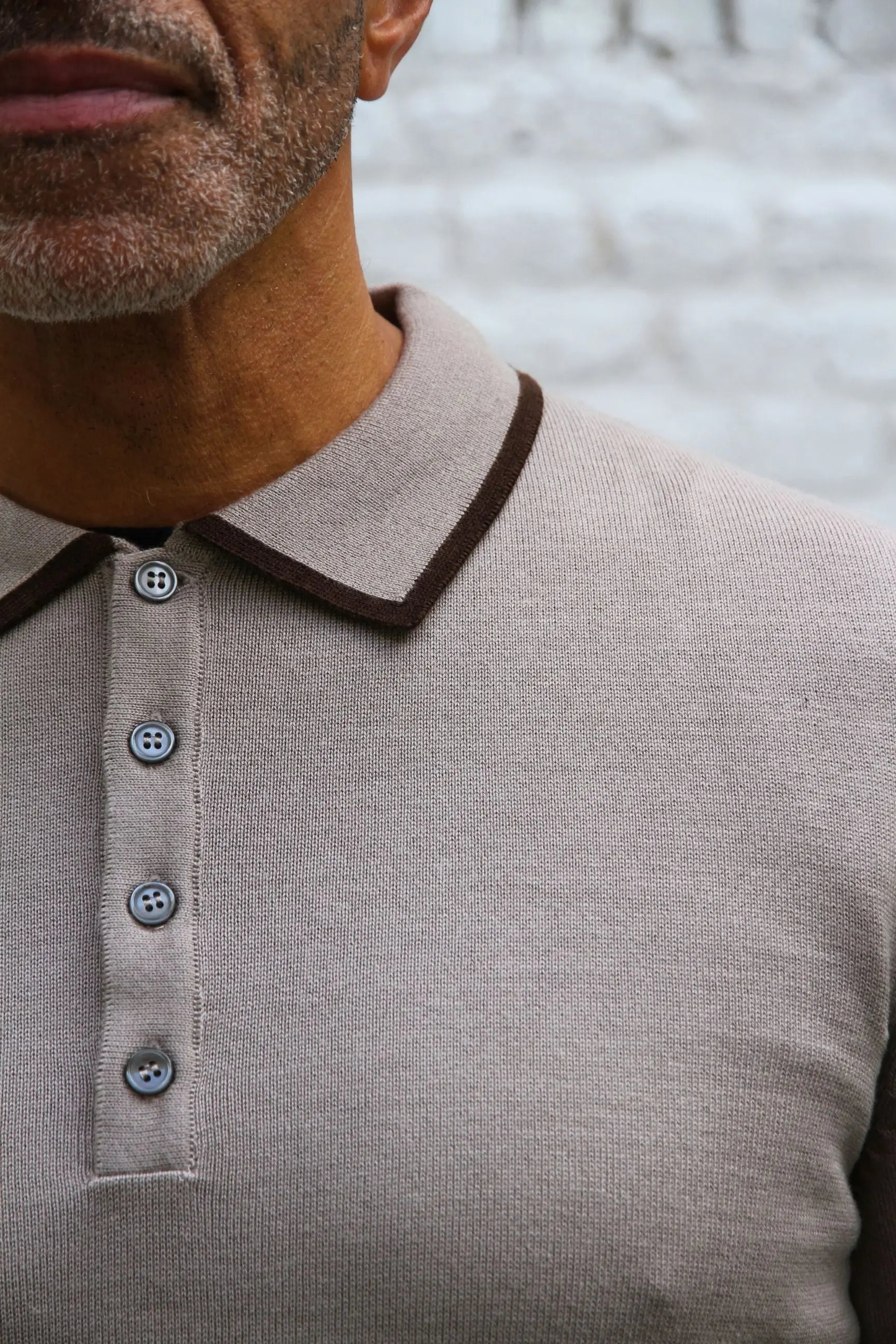 Carnaby 4 Button Knitted Polo Shirt - Taupe - Wear London