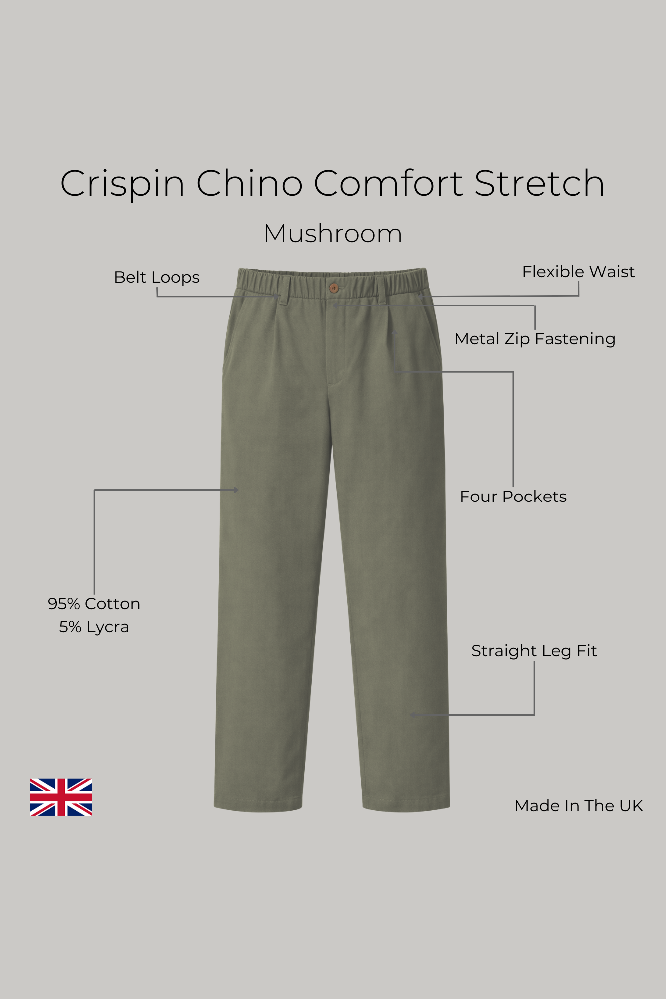 Crispin Chino Comfort Stretch  - Mushroom - Wear London