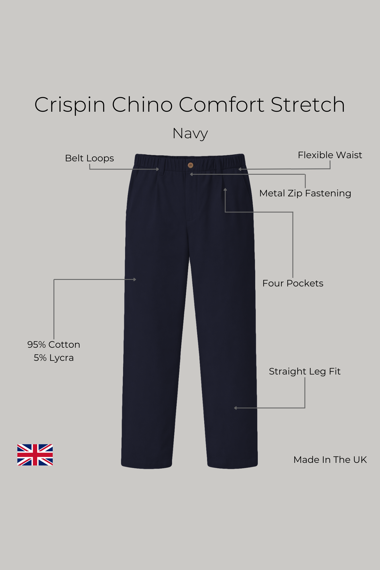 Crispin Chino Comfort Stretch  - Navy - Wear London