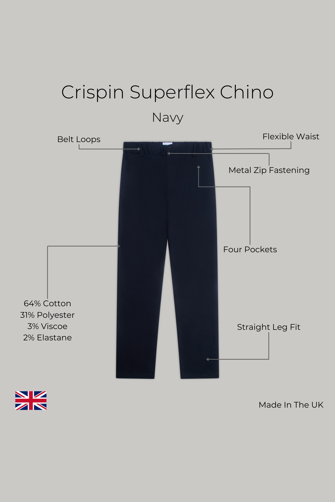 Crispin Superflex Chino - Navy - Wear London