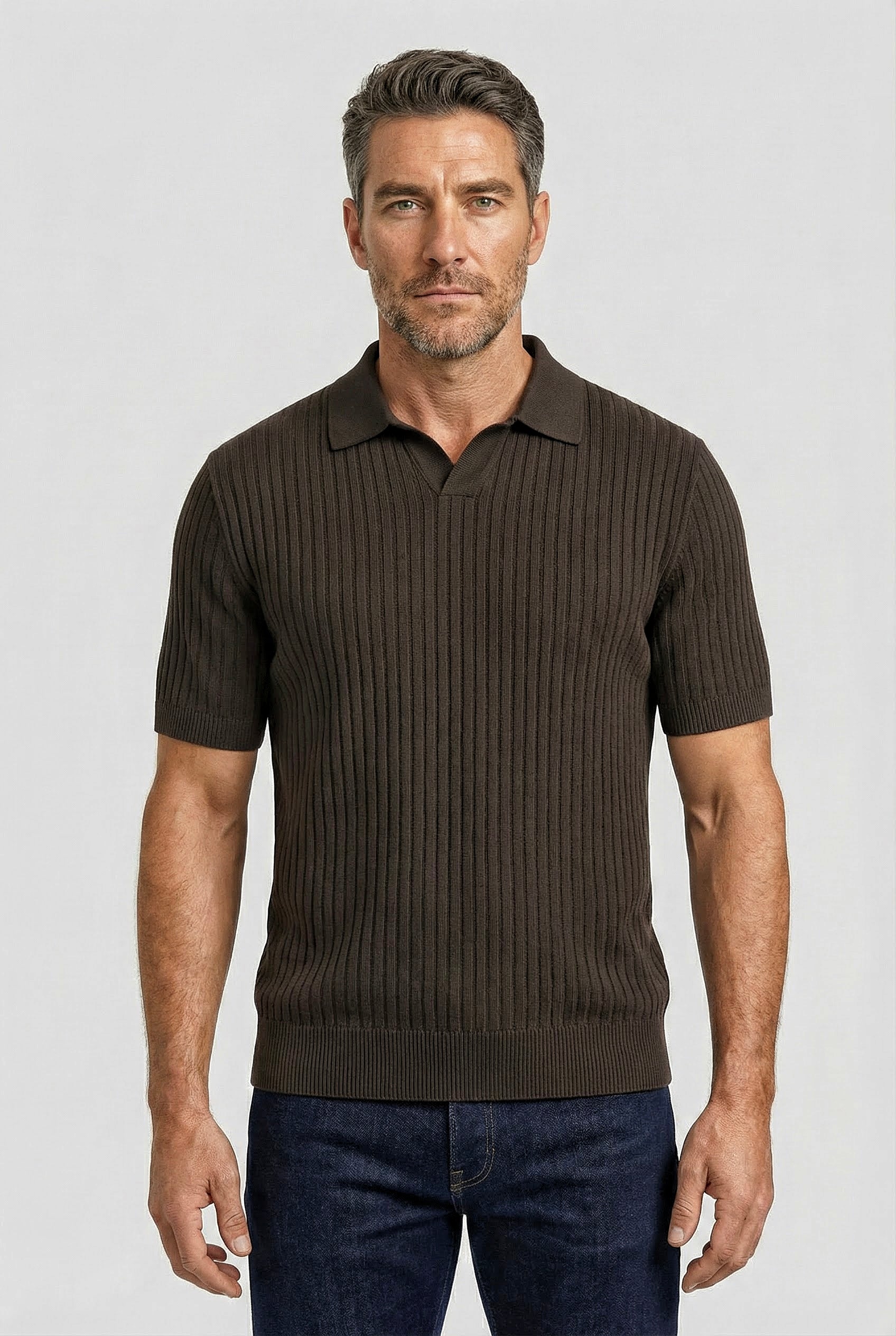 Barbican - V Neck Jacquard - Chocolate - Wear London