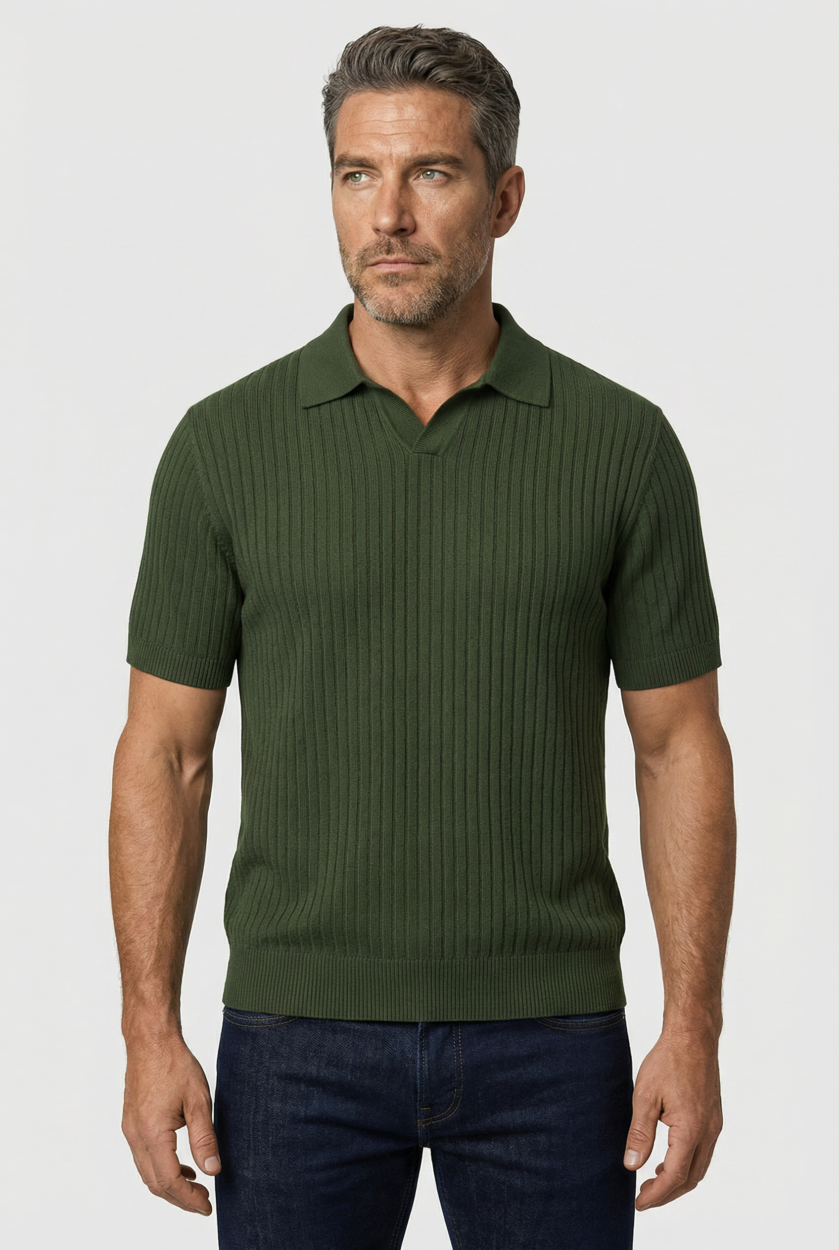 Barbican - V Neck Jacquard - Olive - Wear London