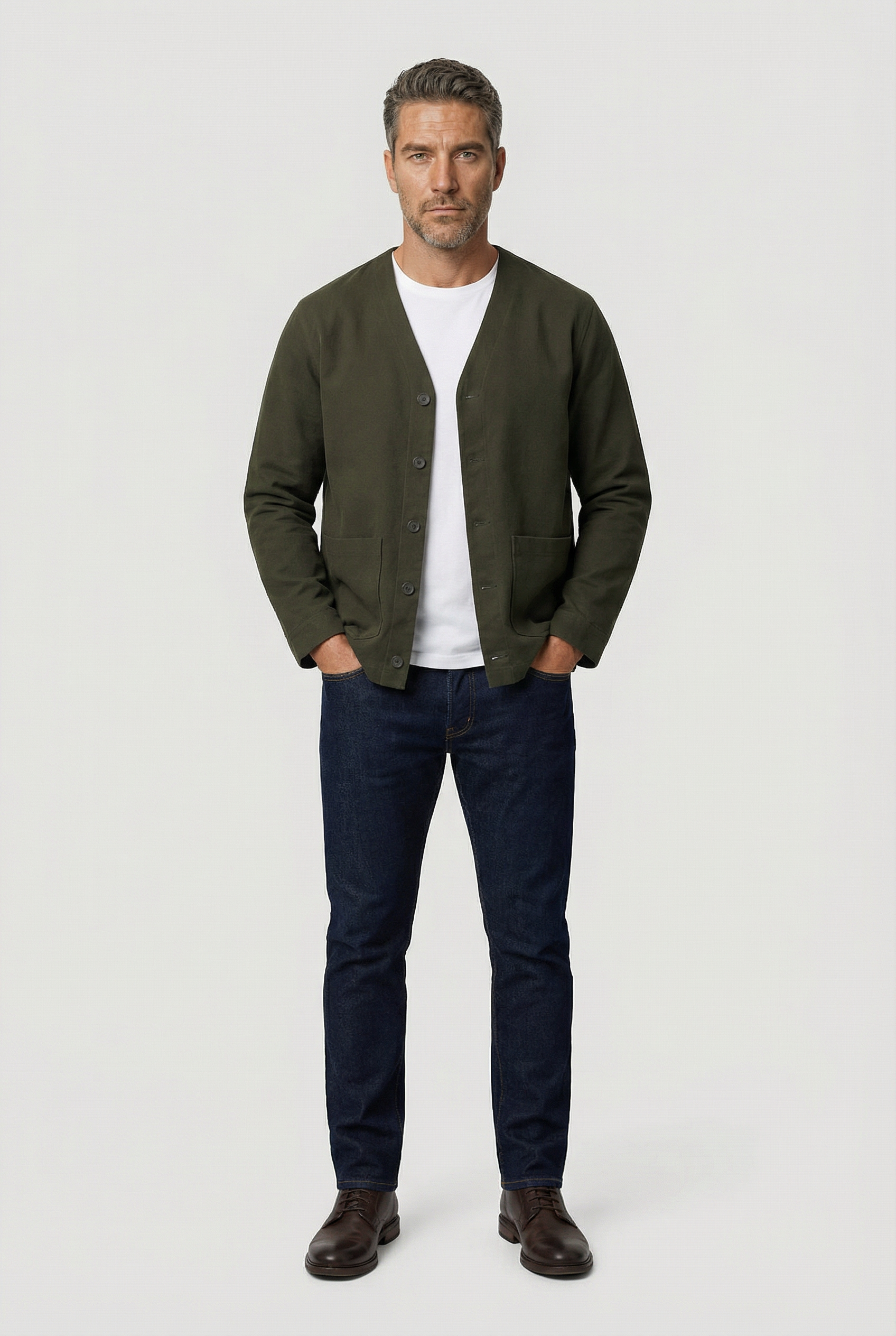 Fleming V-Neck Shacket - Olive Moleskin - Wear London