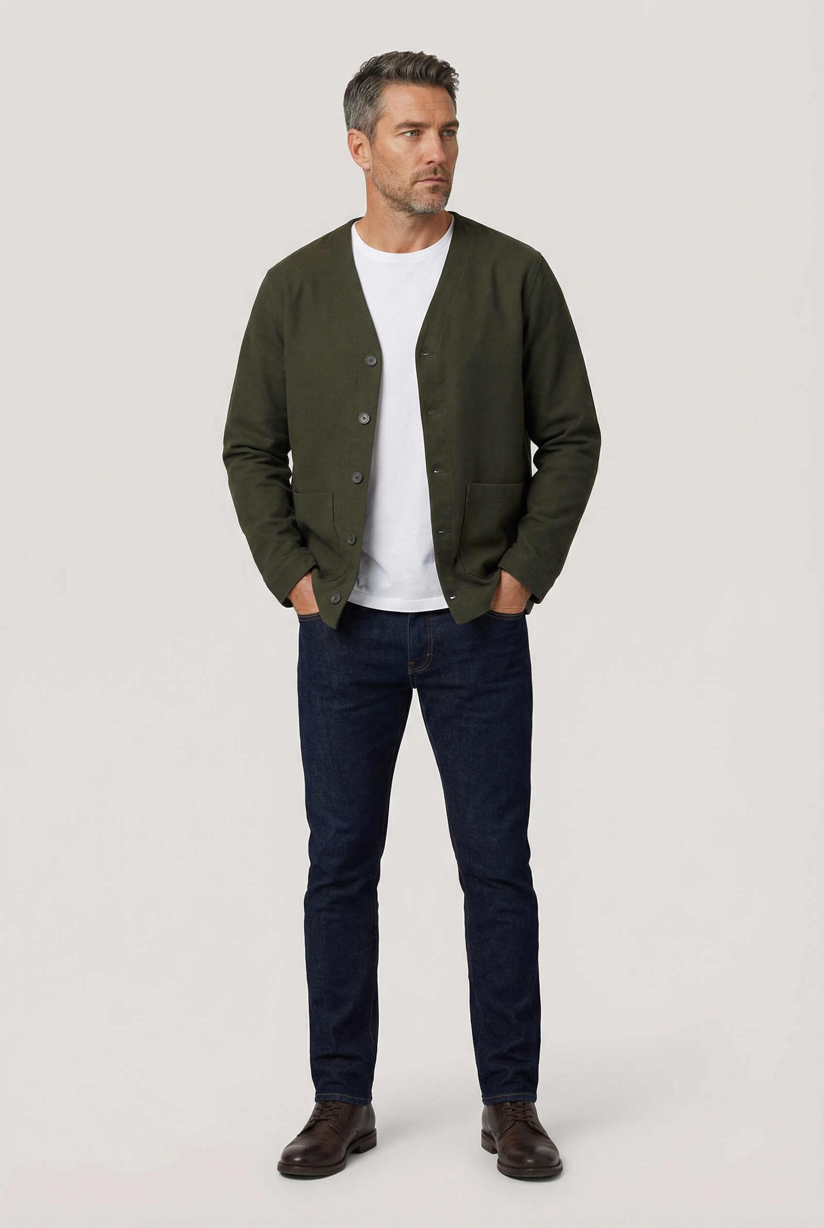 Fleming V-Neck Shacket - Olive Moleskin - Wear London