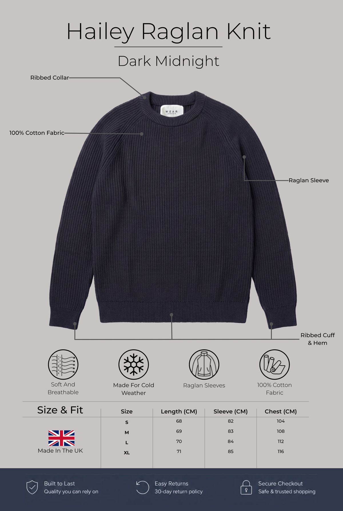 Hailey Raglan Knit -  Dark Midnight - Wear London