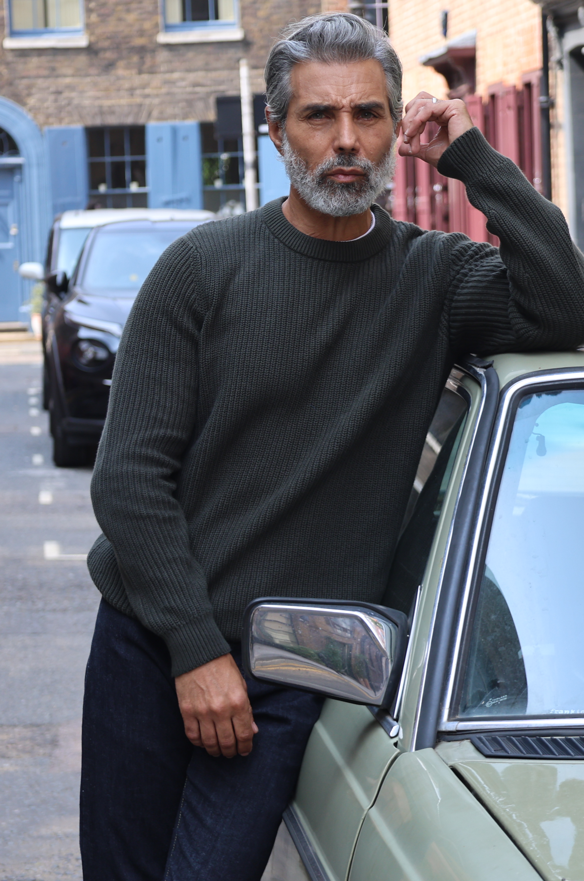 J Hailey Crew Knit - Dark Olive - Wear London