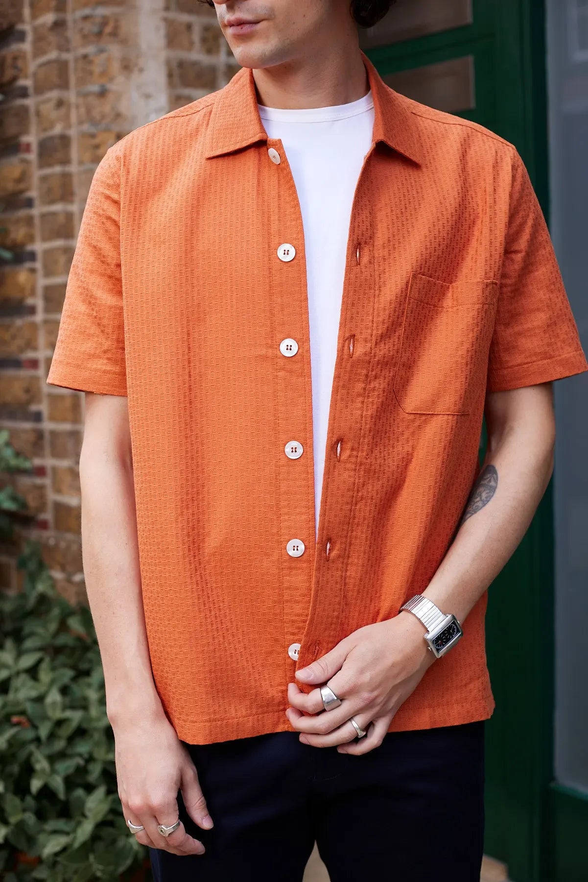 Deal Short Sleeve Shirt - Burnt Orange Wilkes - Wear London