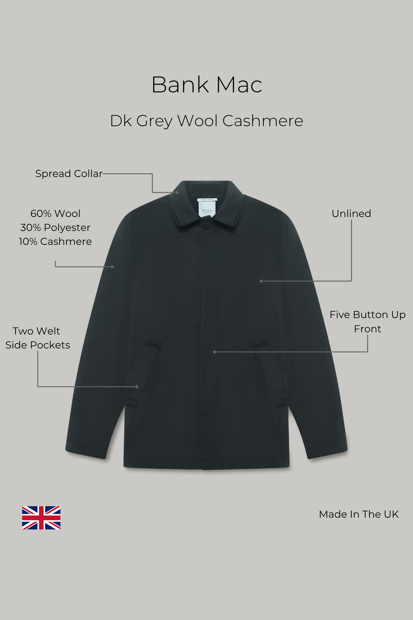 Bank Mac - Dk Grey Wool Cashmere - Wear London