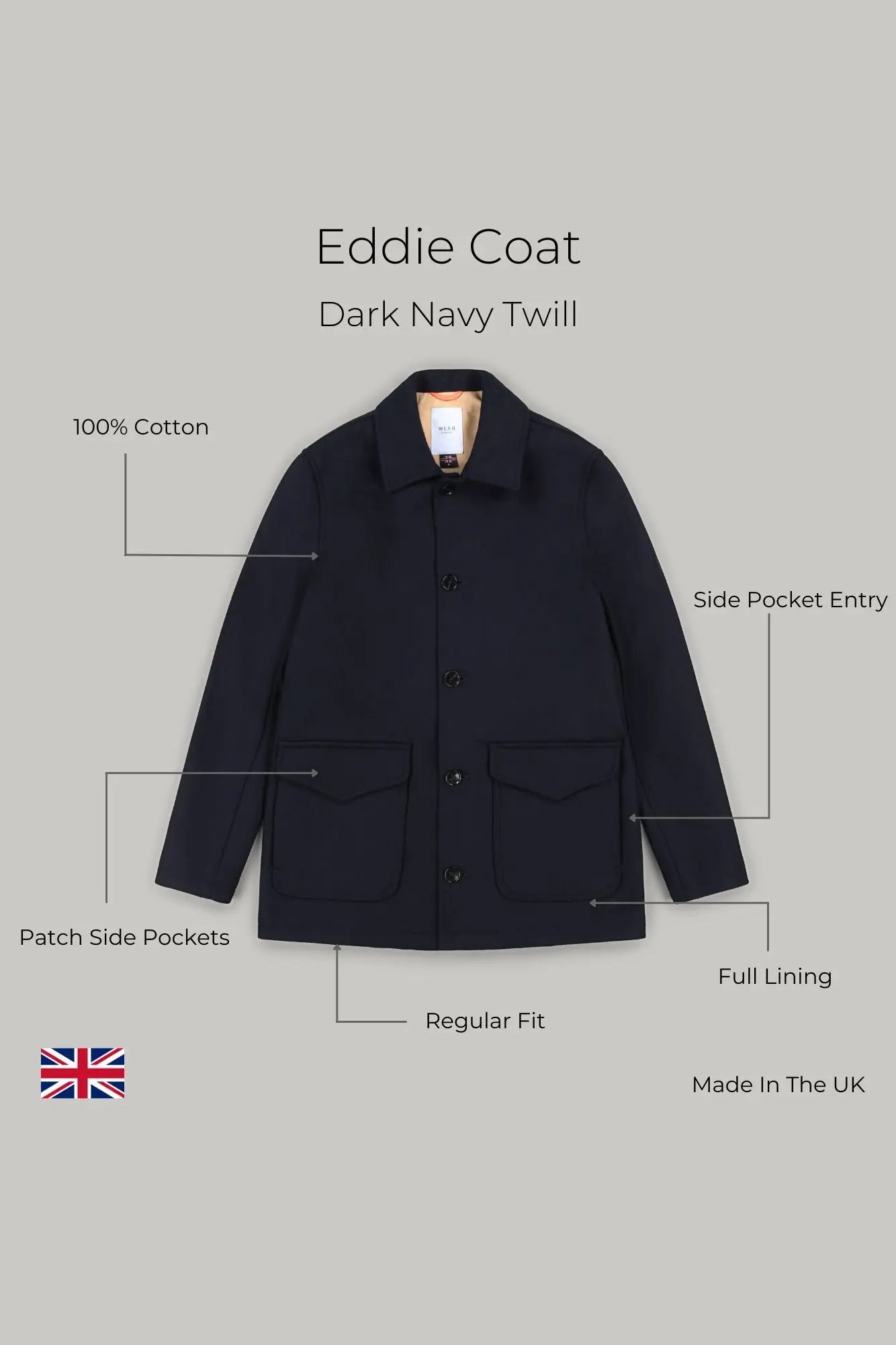 Eddie Lined Coat - Dark Navy Twill - Wear London