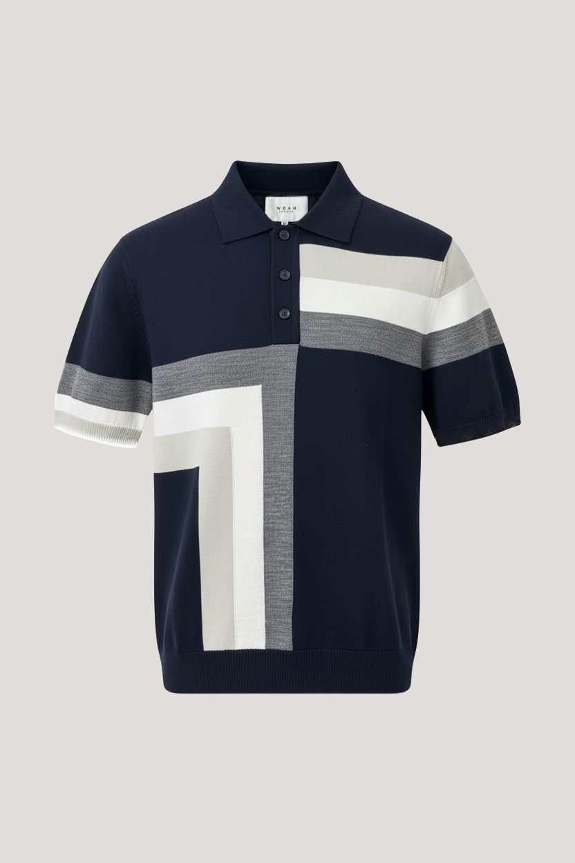 Hampstead - 3 Button Polo - Navy ecru grey - Wear London