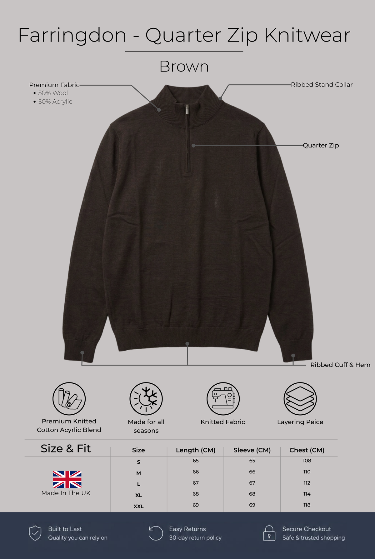 Farringdon - Quarter Zip Knitwear - Brown - Wear London