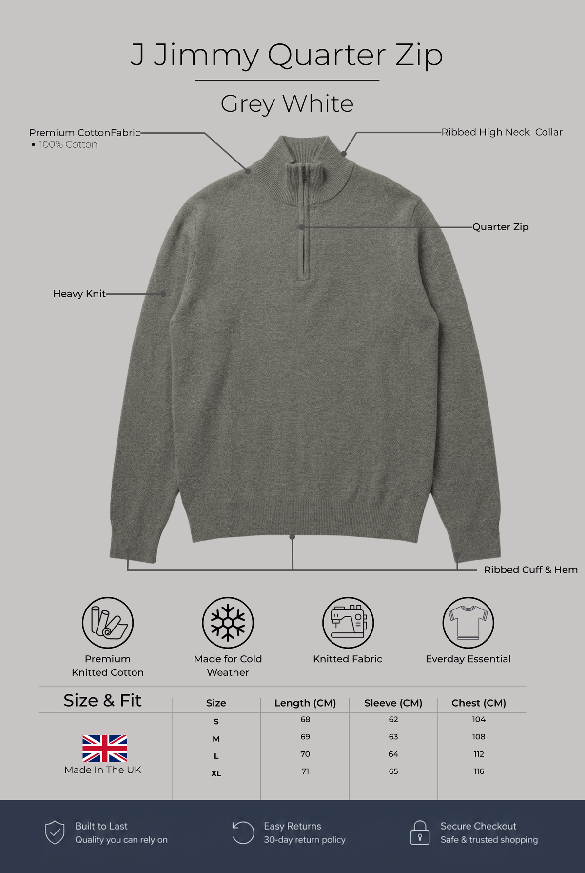 Jimmy Quarter Zip - Grey White - Wear London