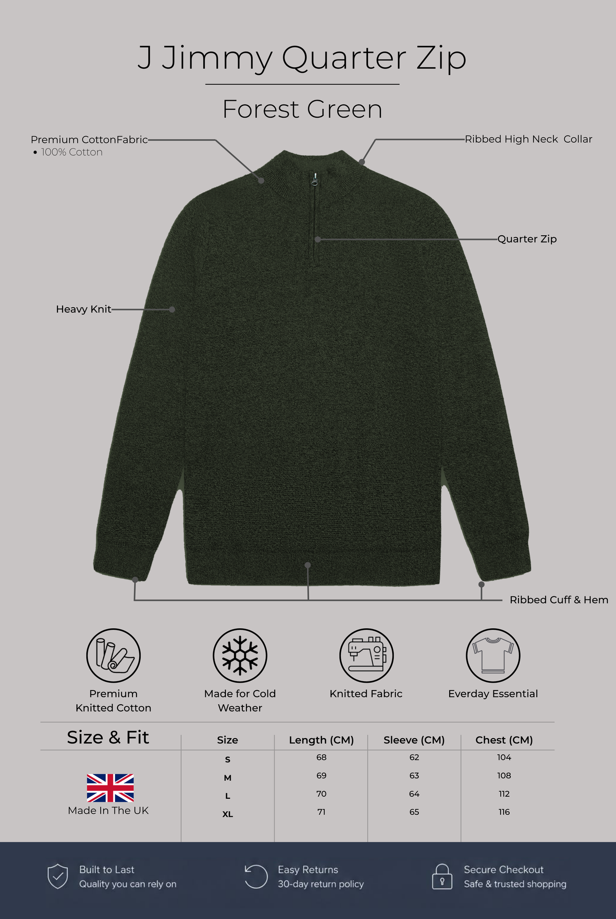 Jimmy Quarter Zip - Forest green - Wear London